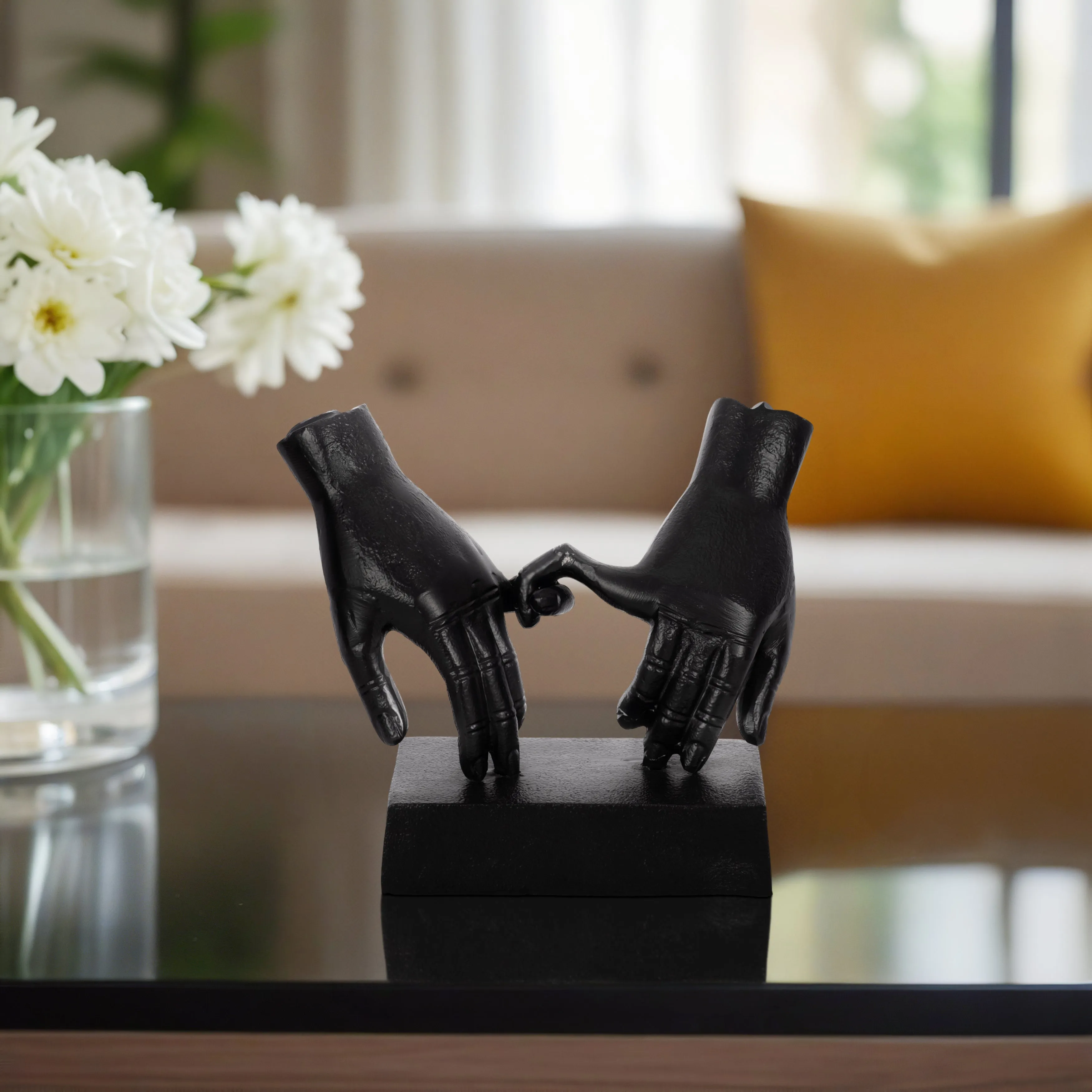 METAL,9"H,ENTWINED HANDS SCULPTURE, BLACK