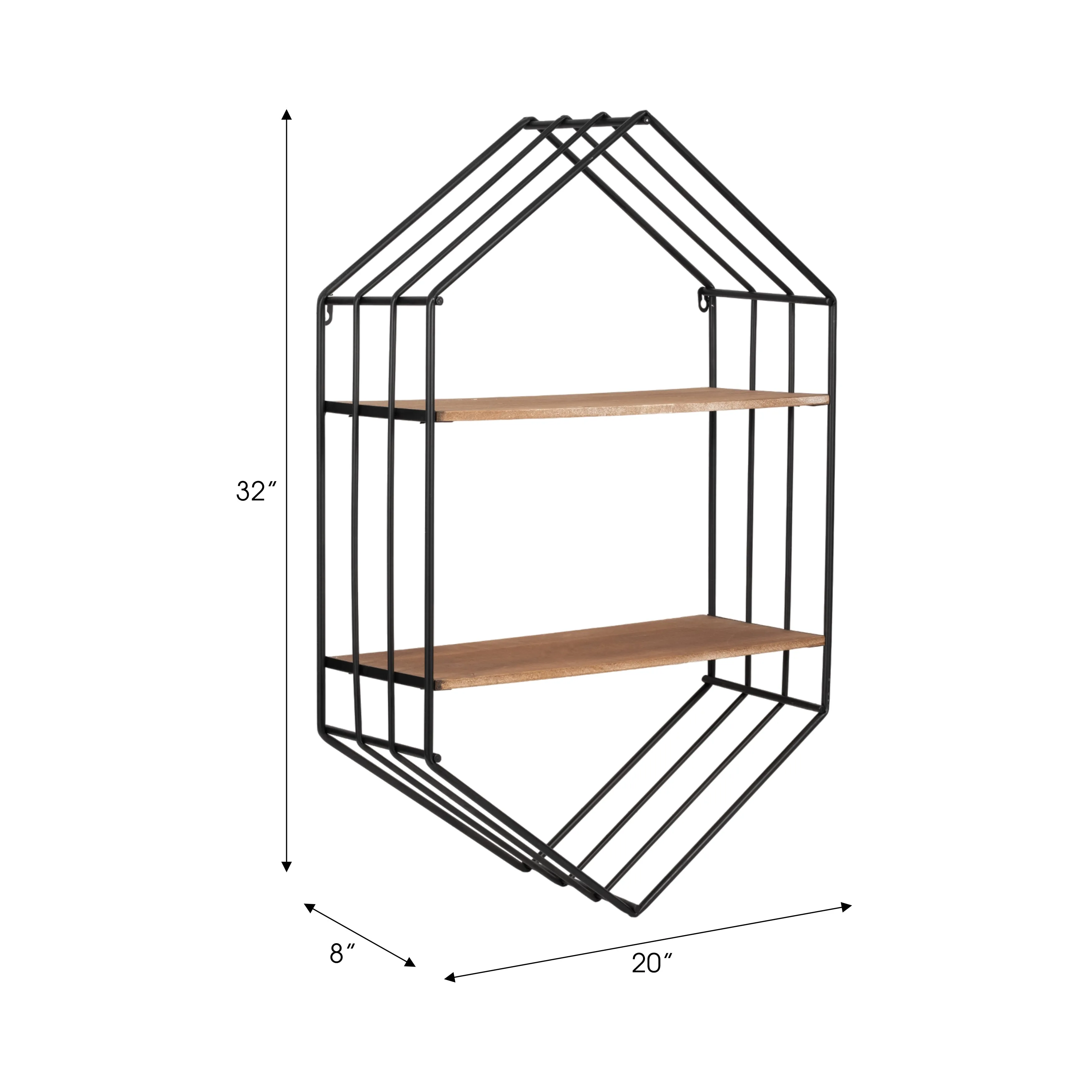 METAL/WOOD 20" HEXAGON SHELF, BROWN/BLACK