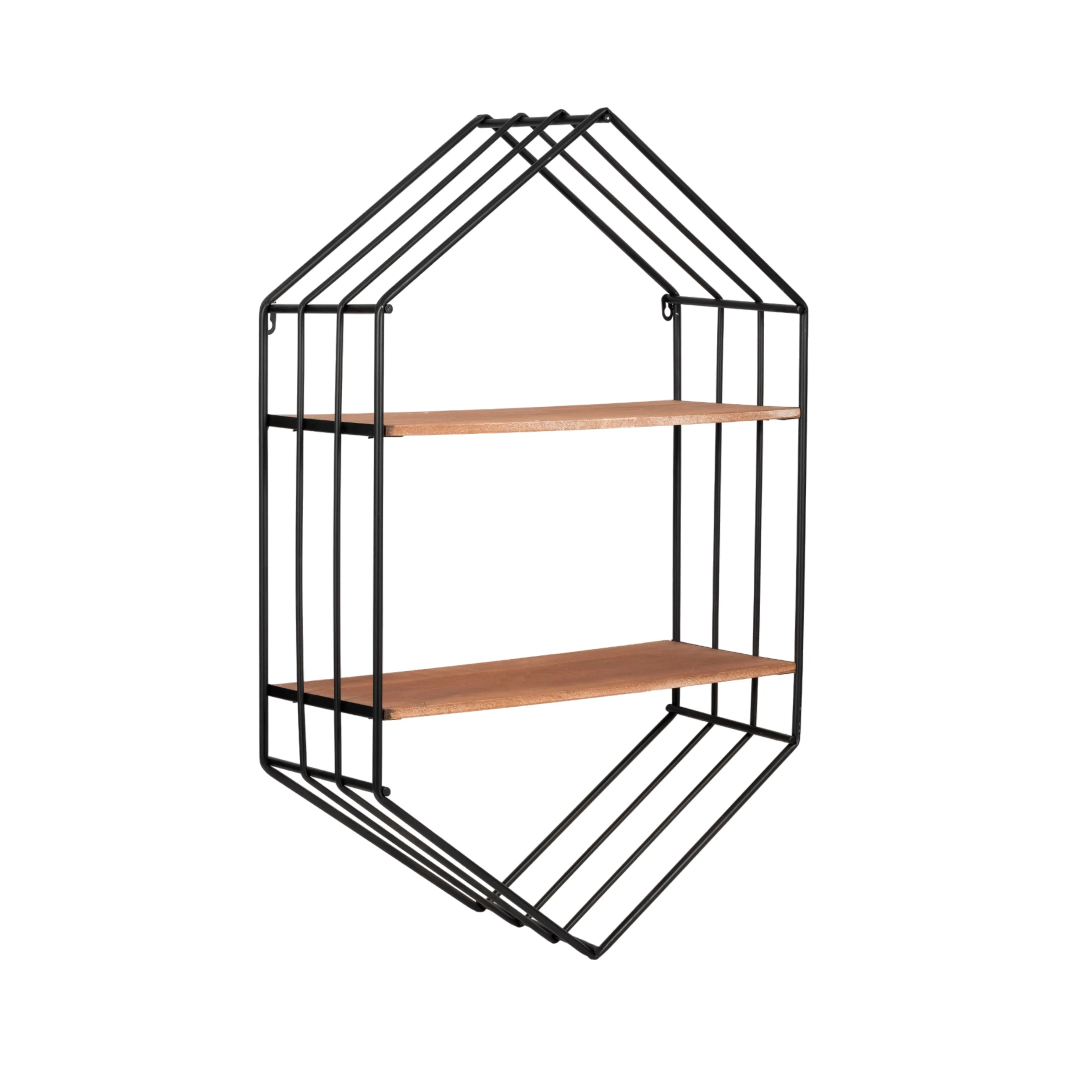 METAL/WOOD 20" HEXAGON SHELF, BROWN/BLACK