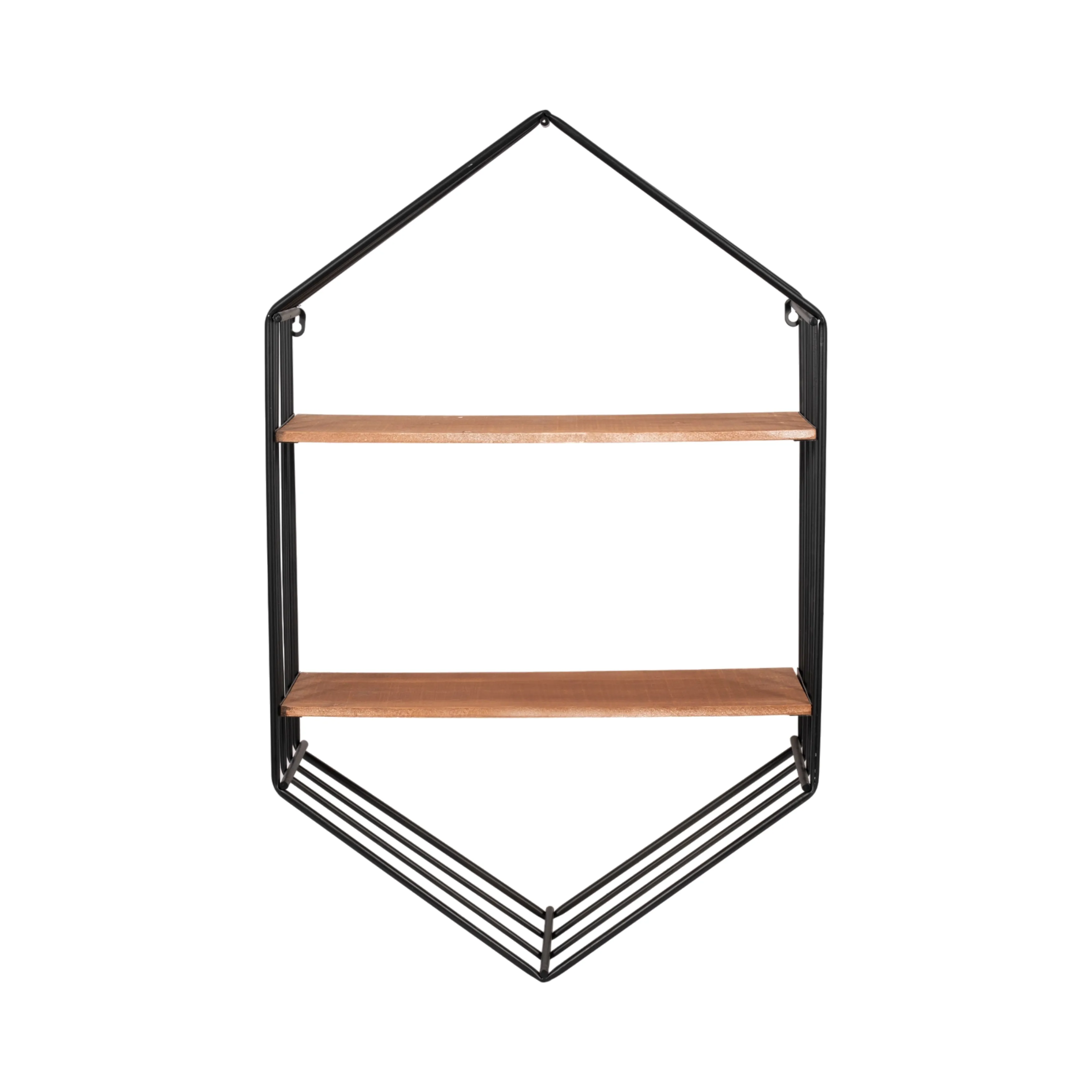 METAL/WOOD 20" HEXAGON SHELF, BROWN/BLACK