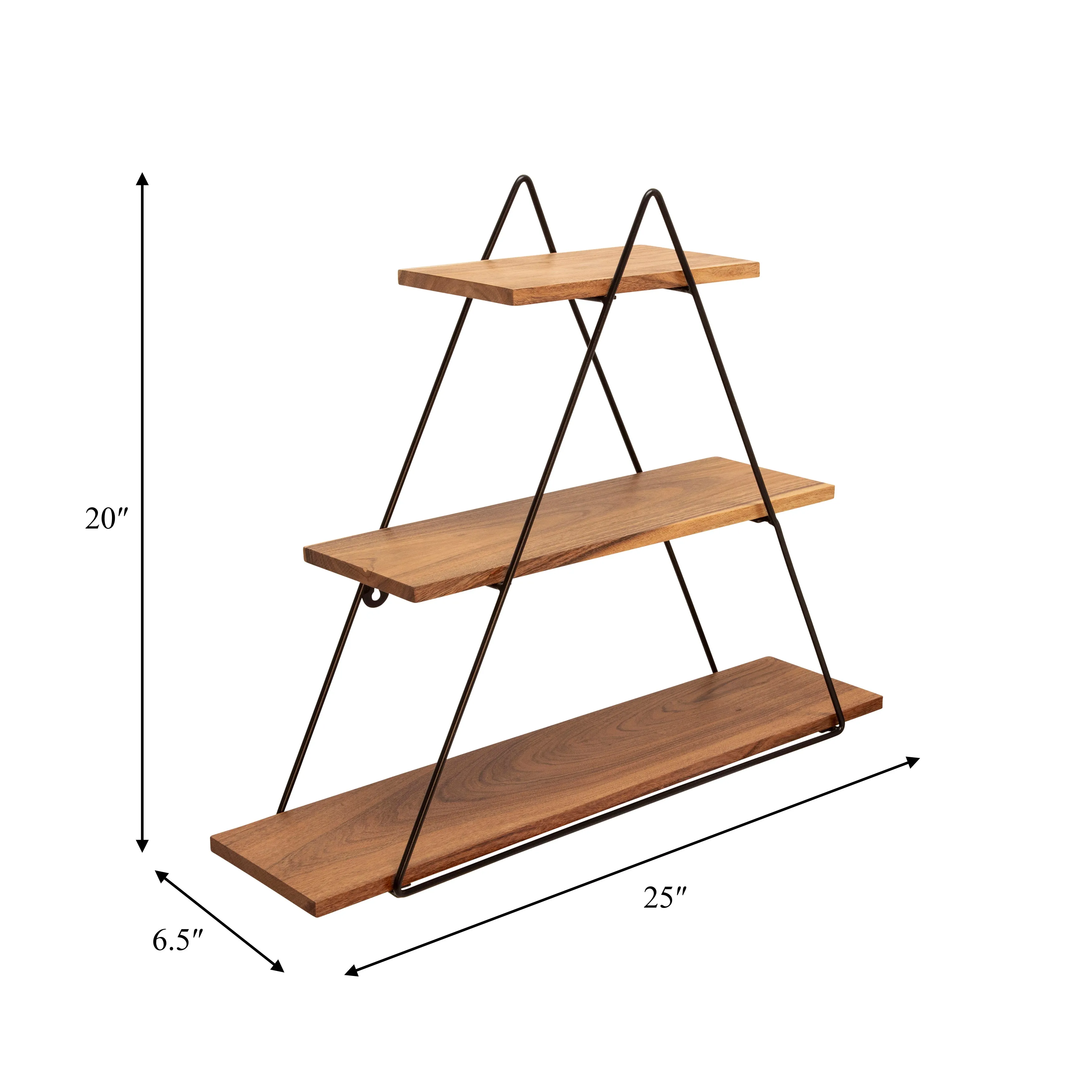 METAL/WOOD 20" TRIANGLE WALL SHELF, BROWN