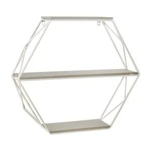 Metal/wood 3 Tier Hexagon Wall Shelf, Gray/white
