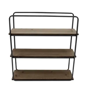 Metal/wood 3 Tier Wall Shelf, Brown/black