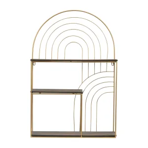 METAL/WOOD, 30" ARCHES WALL SHELF, GREY/GOLD