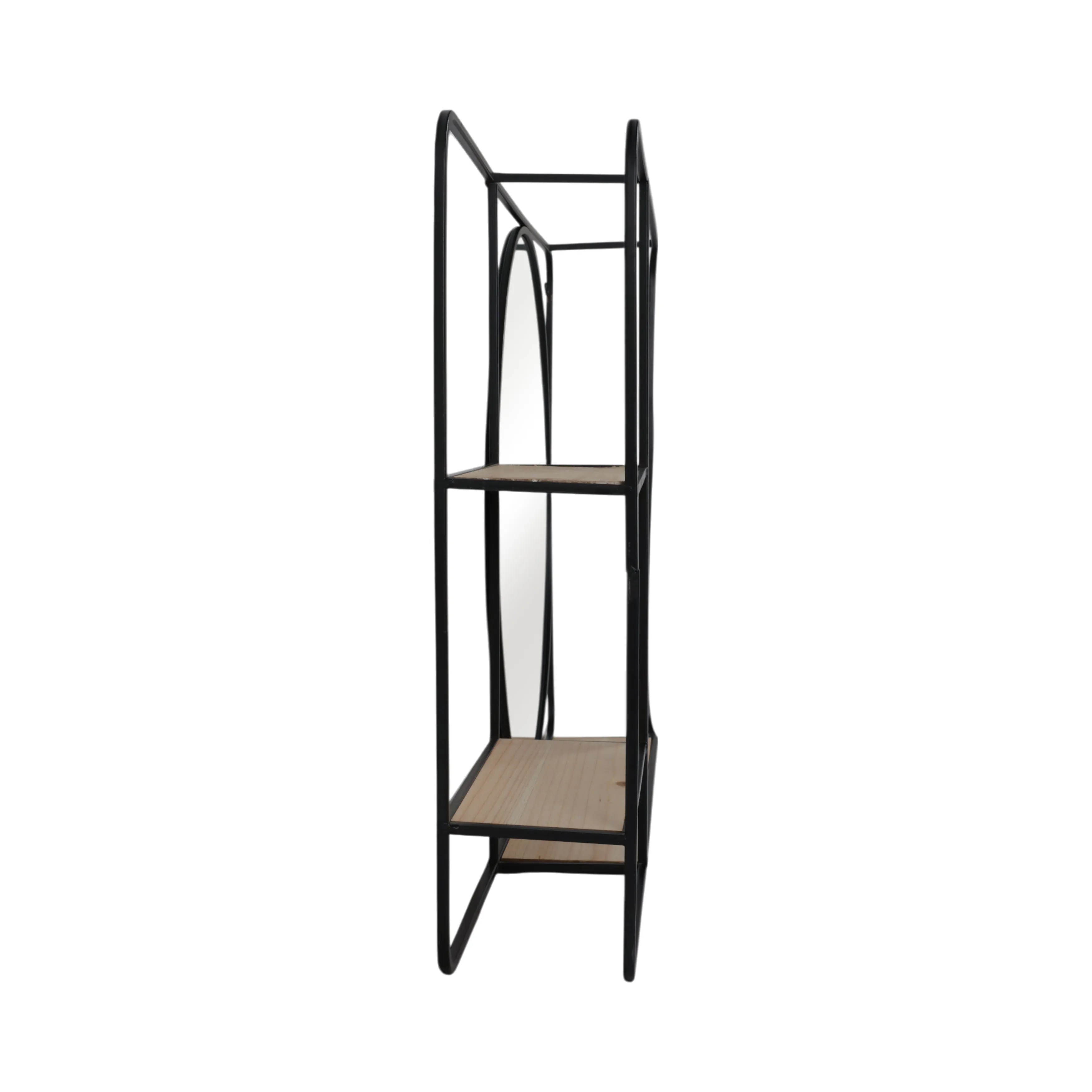 METAL/WOOD 30"LWALL SHELF WITH MIRROR, BLACK