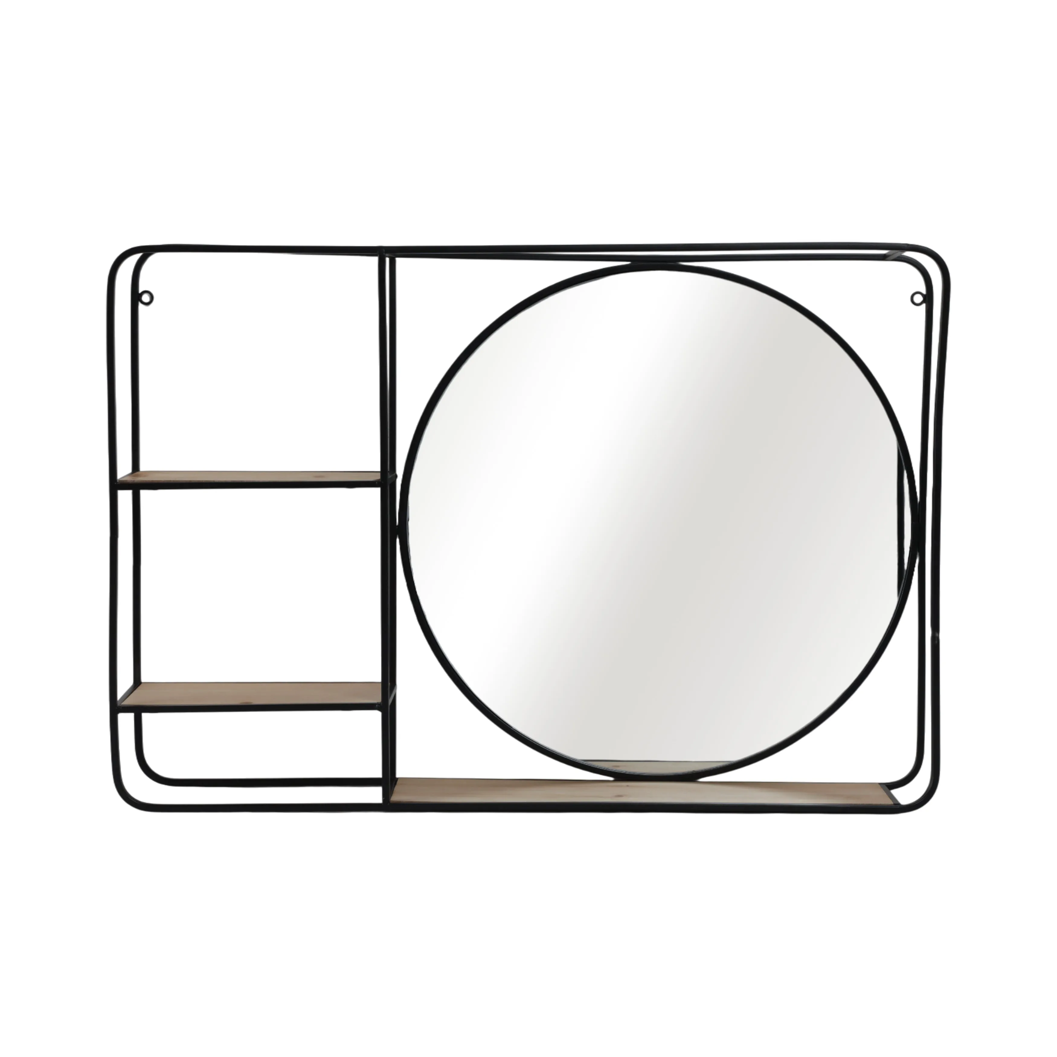 METAL/WOOD 30"LWALL SHELF WITH MIRROR, BLACK