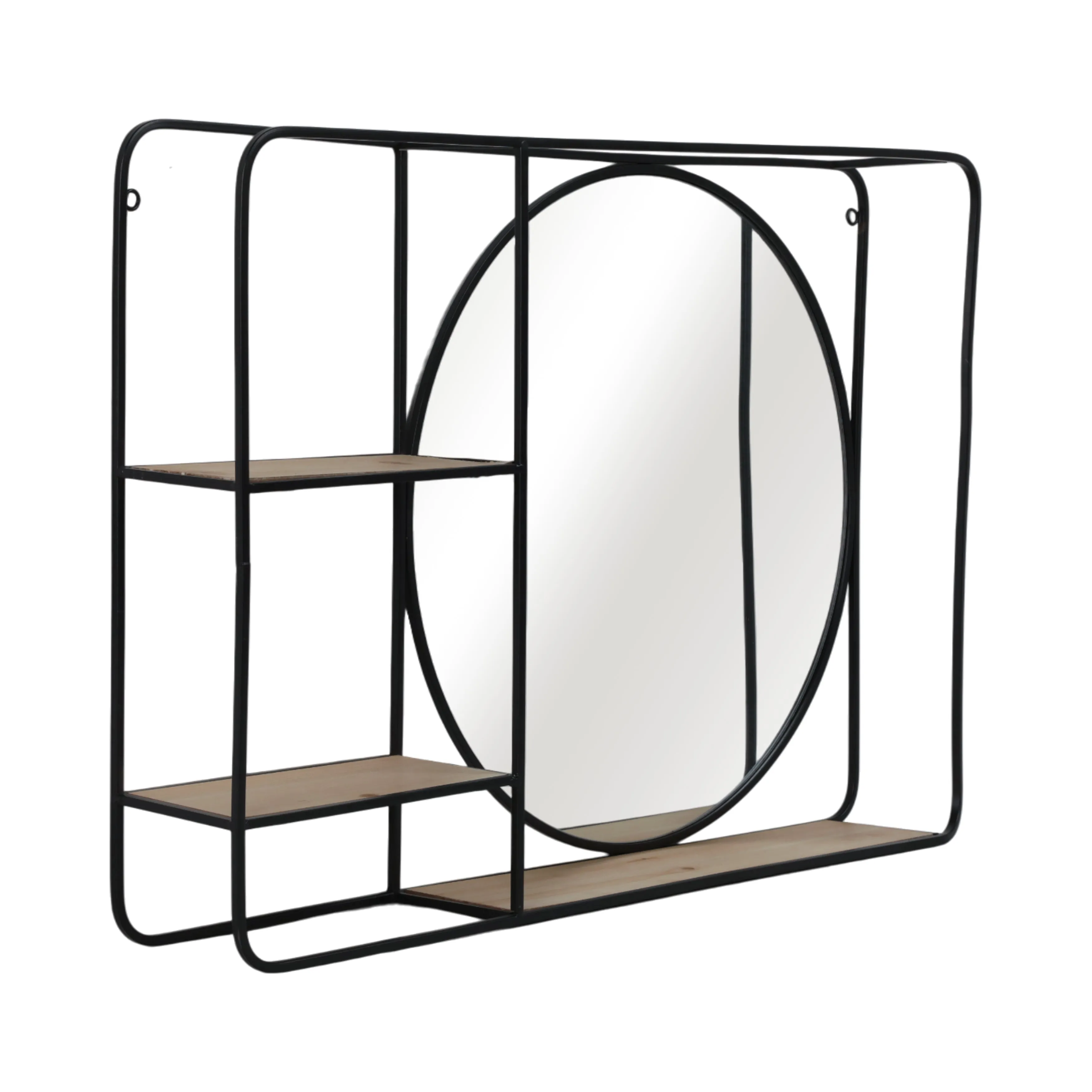 METAL/WOOD 30"LWALL SHELF WITH MIRROR, BLACK