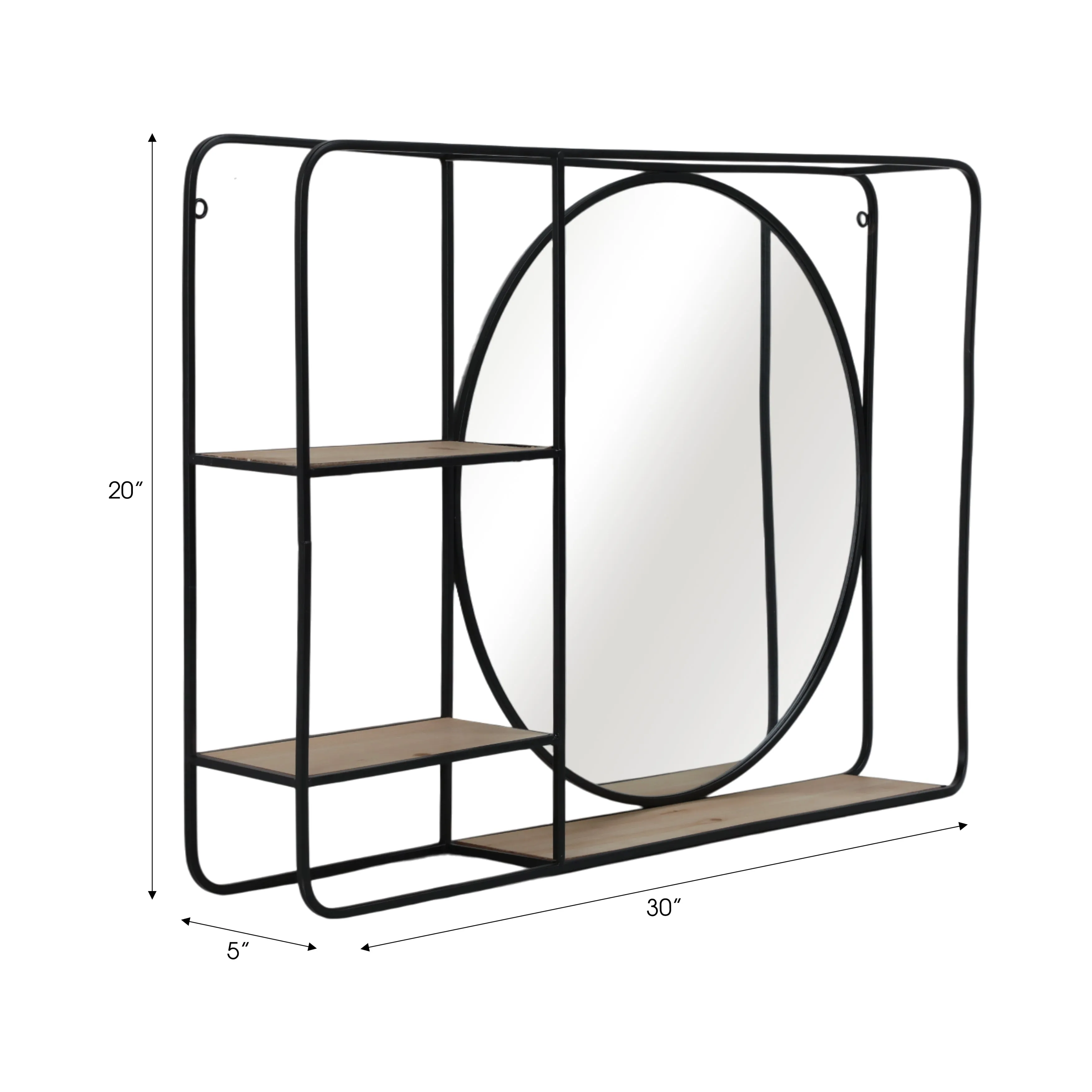 METAL/WOOD 30"LWALL SHELF WITH MIRROR, BLACK