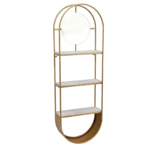 METAL/WOOD 35" OVAL WALL SHELFW/ MIRROR, GOLD