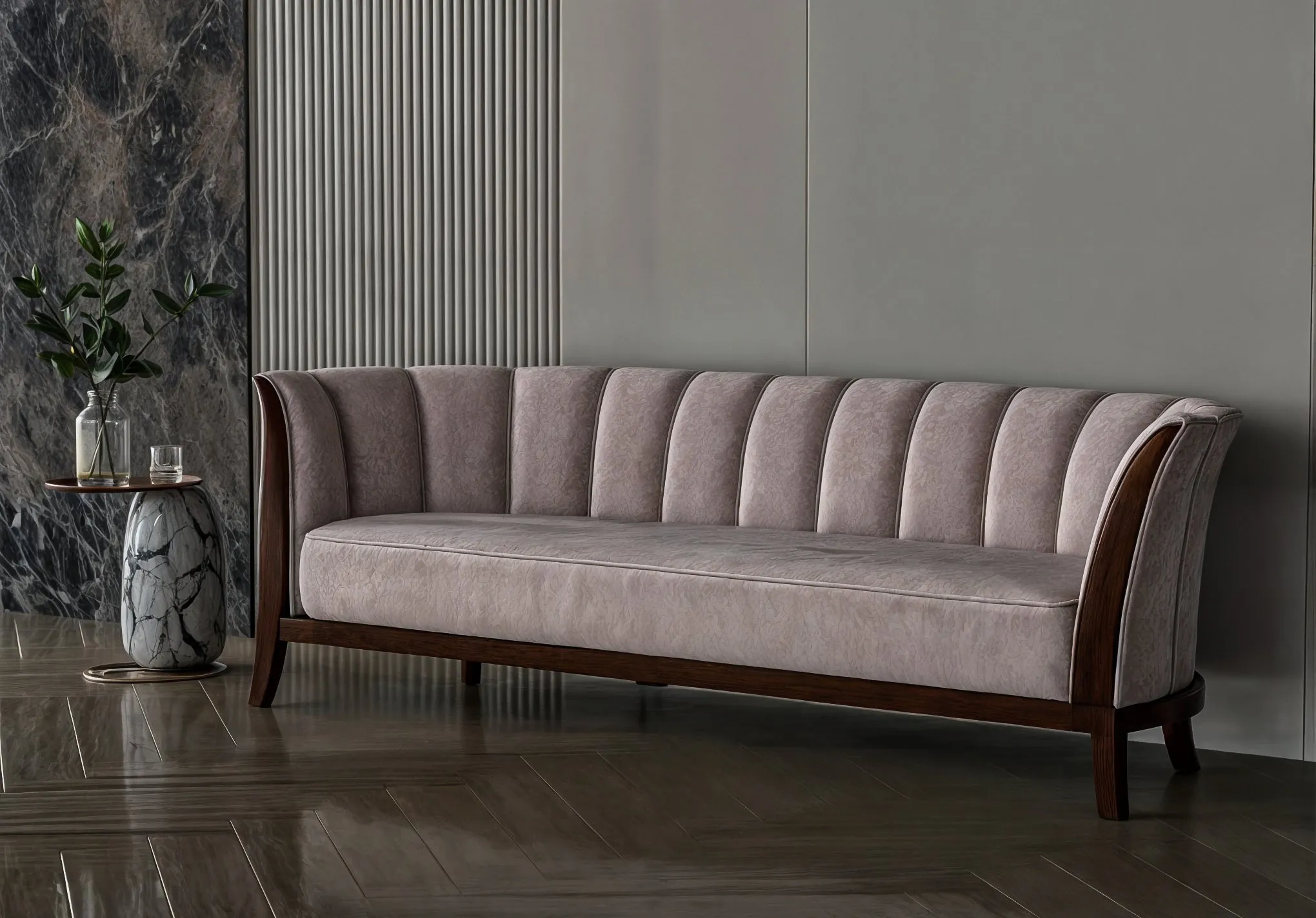 Mocha chanel fabric sofa 220x83x45 cm