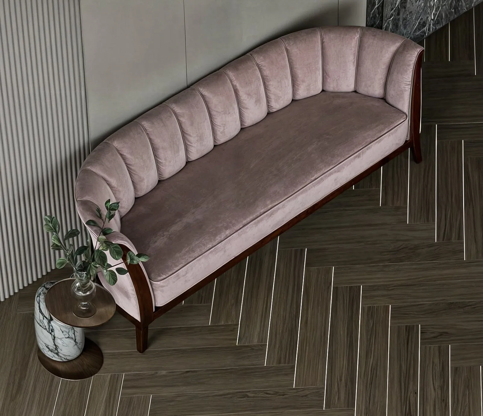 Mocha chanel fabric sofa 220x83x45 cm