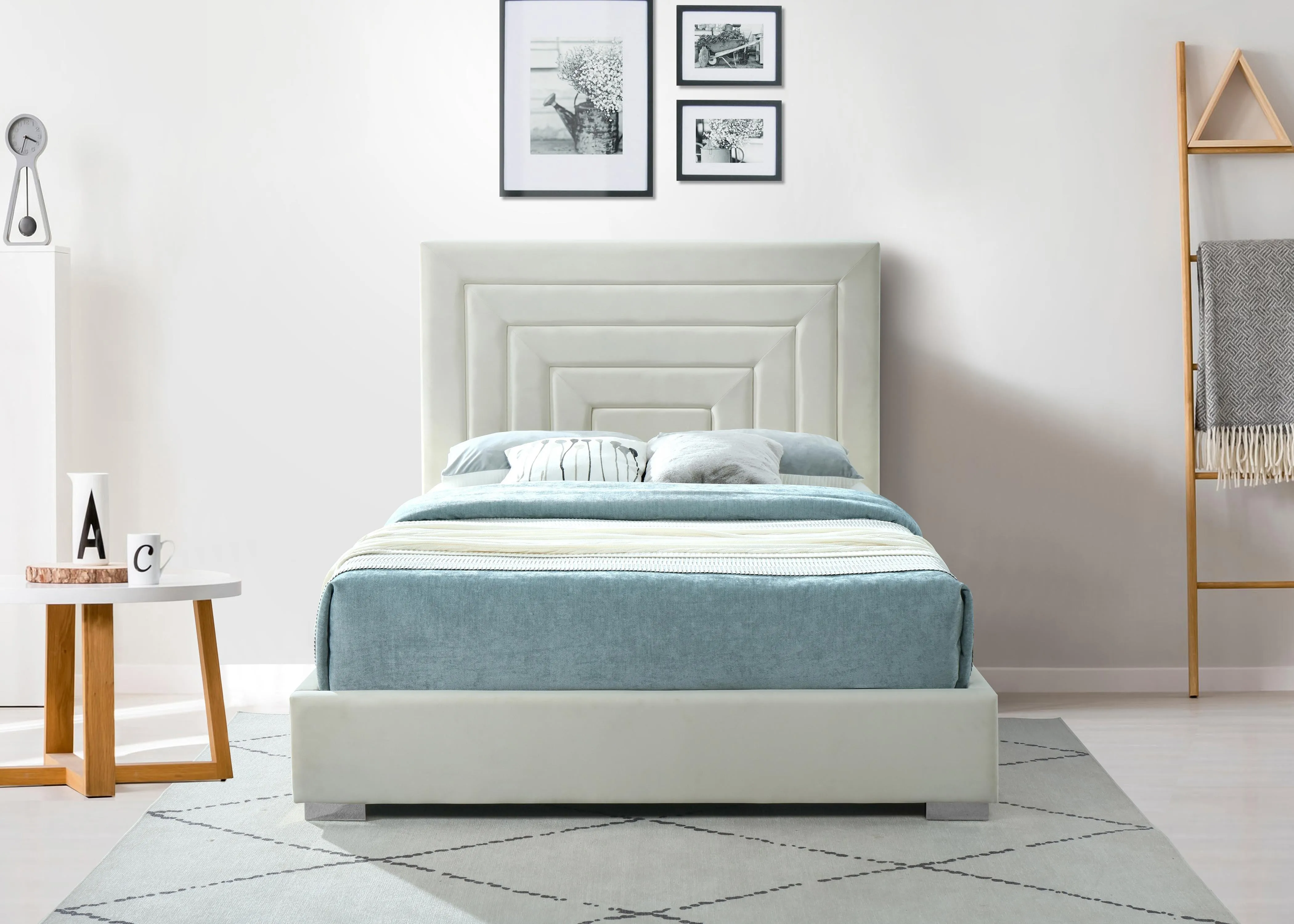 Nora Cream Velvet Full Bed