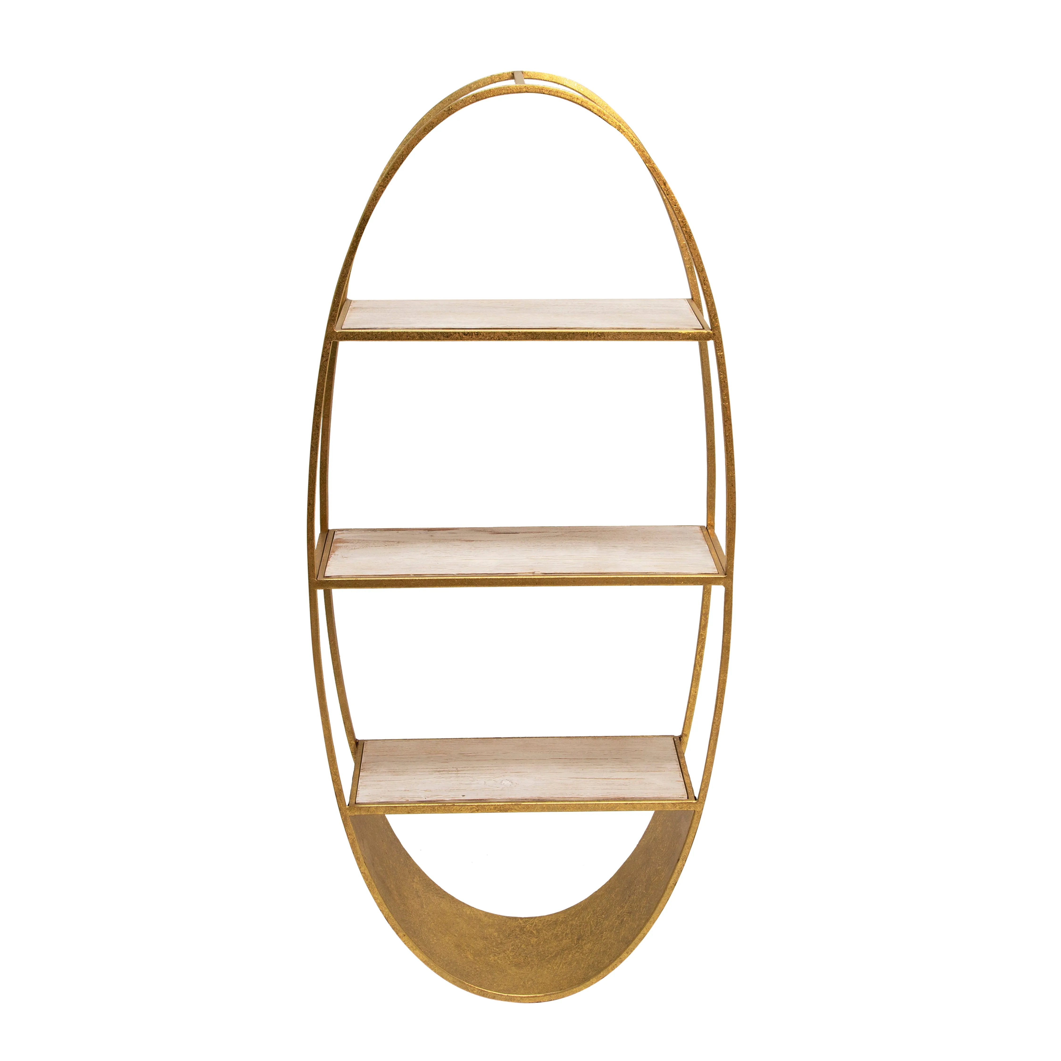 OVAL 36" WOOD/METAL WALL SHELF, WHITE WASH