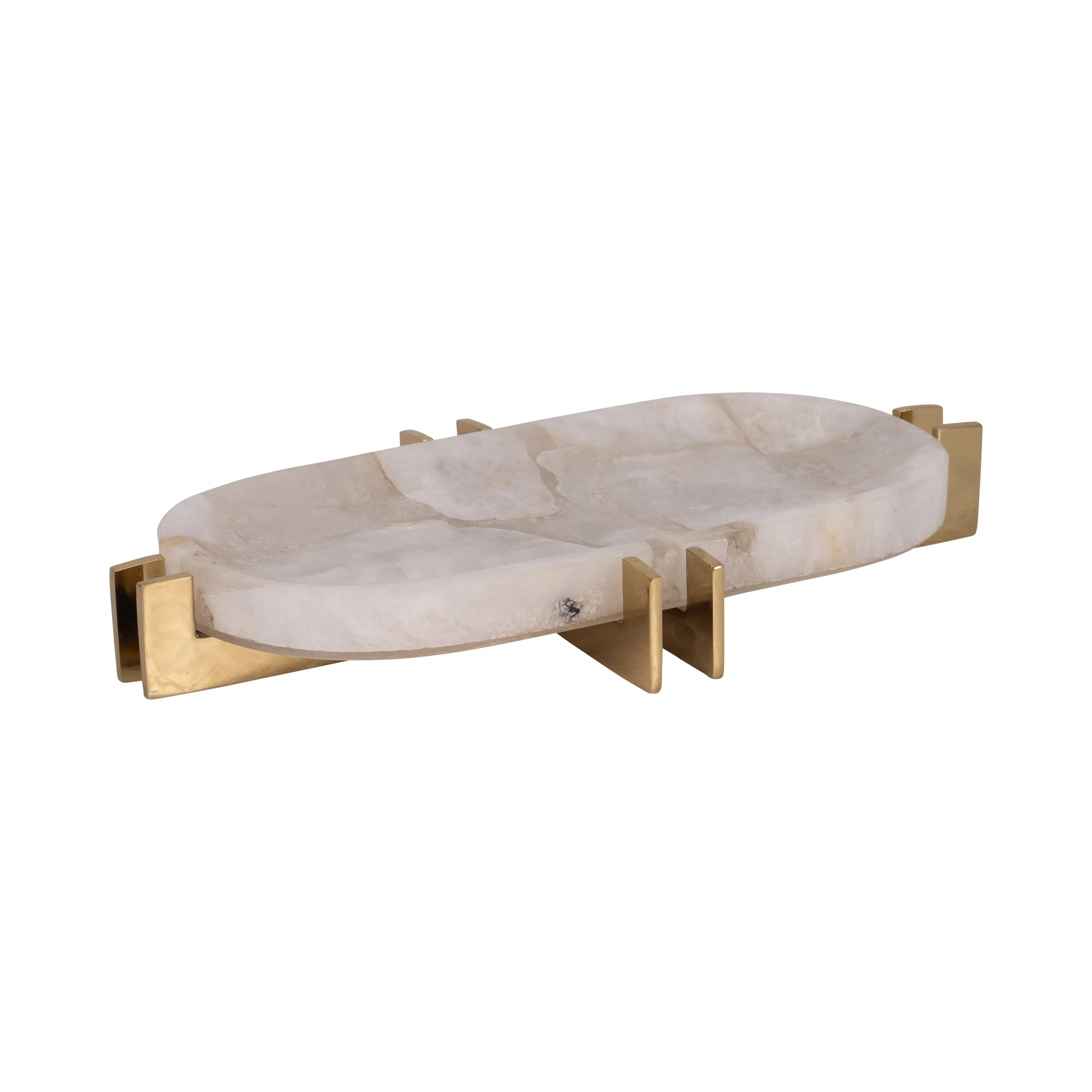 Quartz, 14" White Tray With Gold Details, White/go