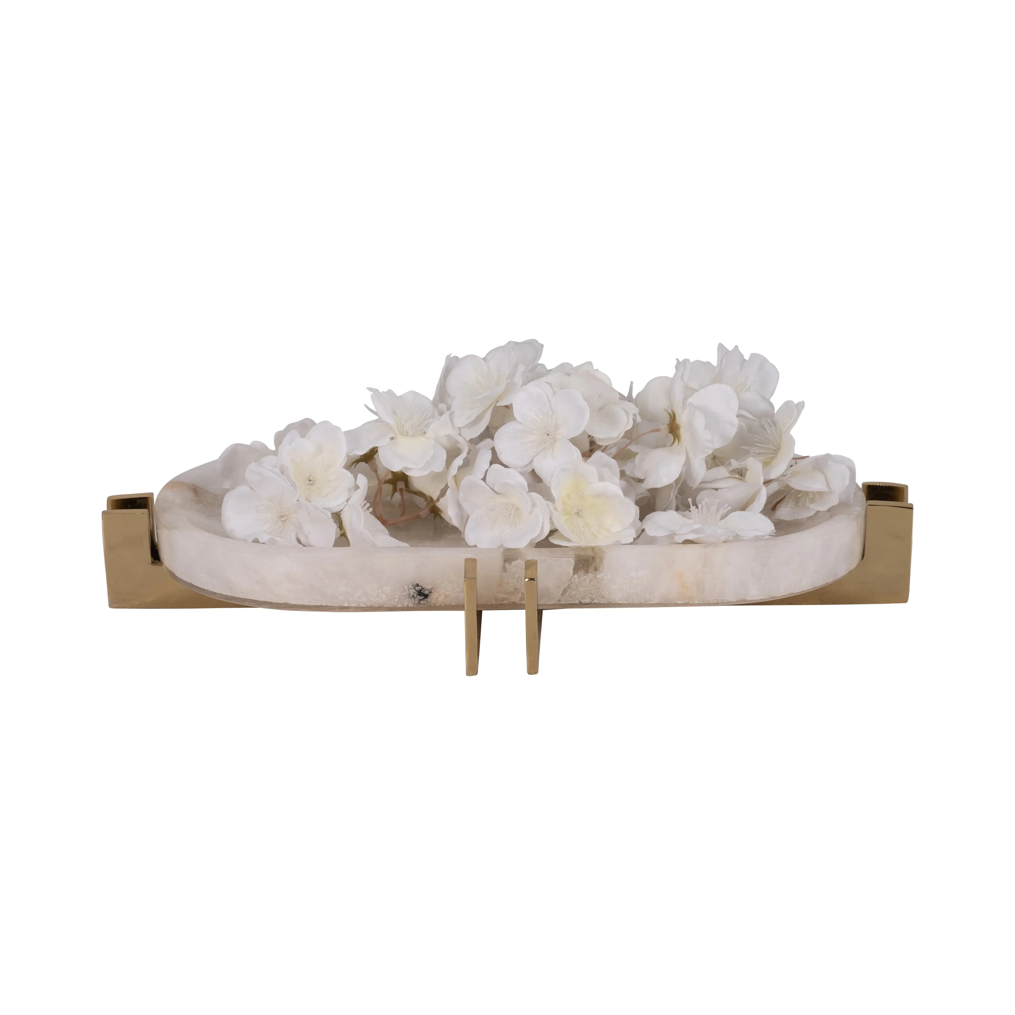 Quartz, 14" White Tray With Gold Details, White/go
