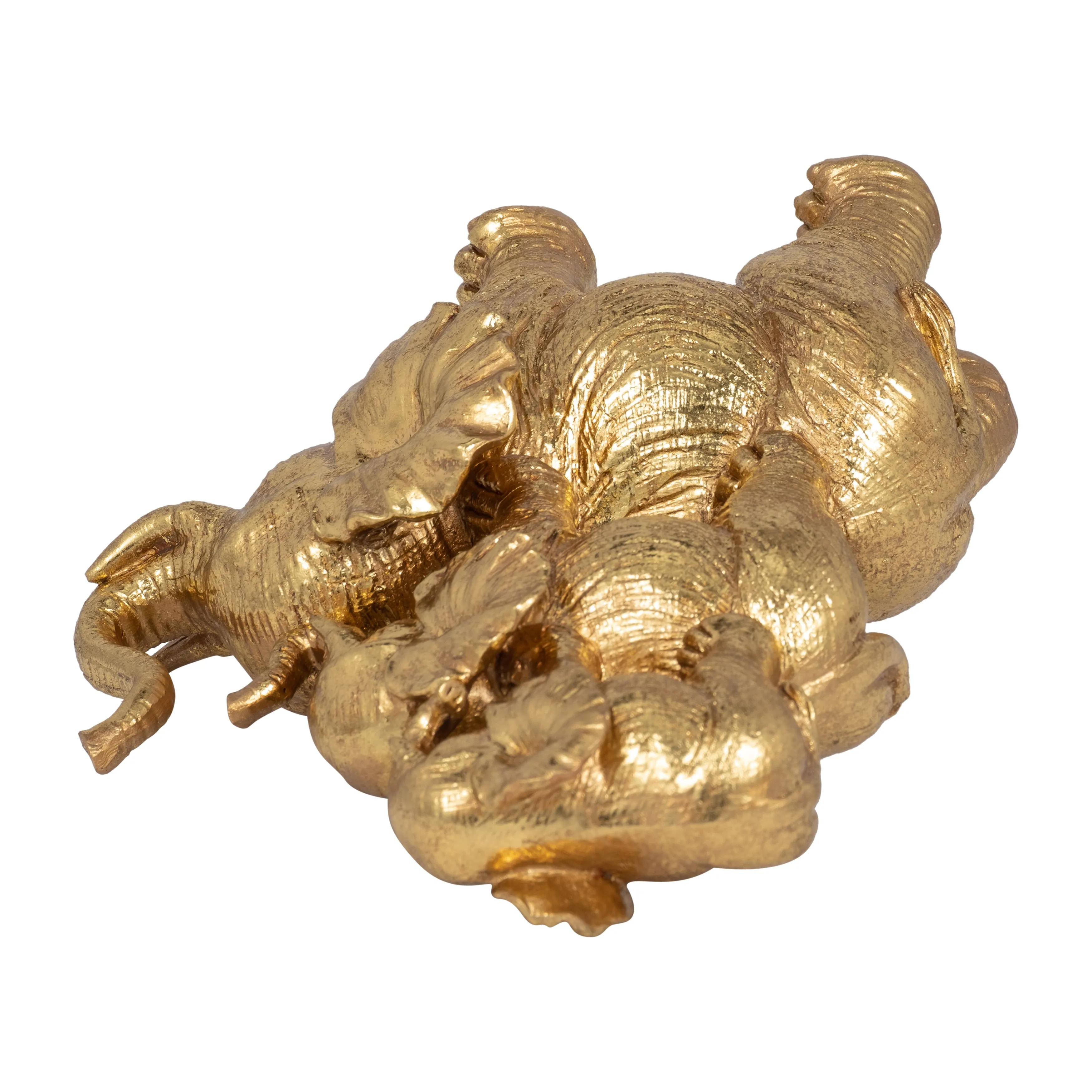 RESIN, 10" STACKED RAISED TRUNK ELEPHANTS, GOLD