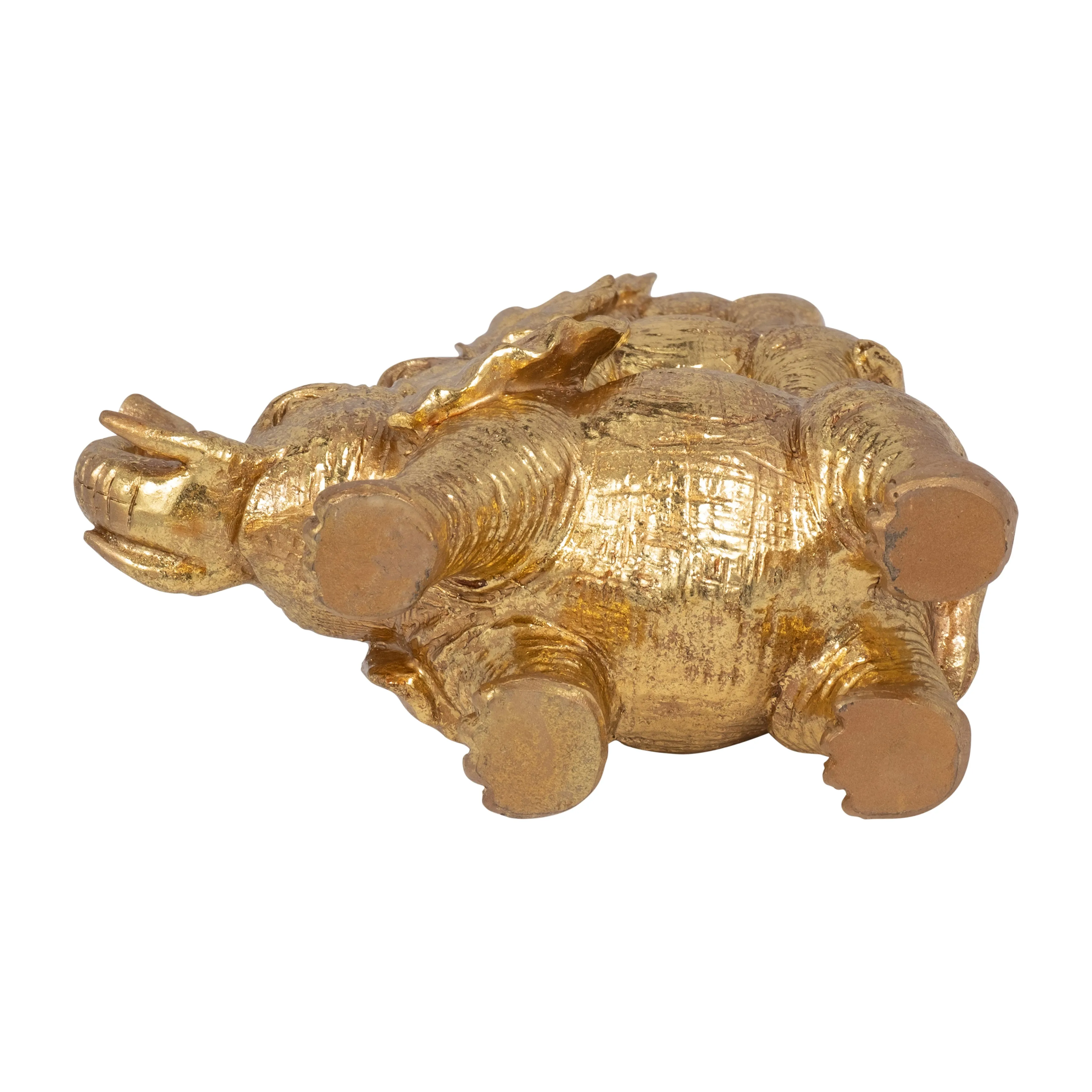 RESIN, 10" STACKED RAISED TRUNK ELEPHANTS, GOLD