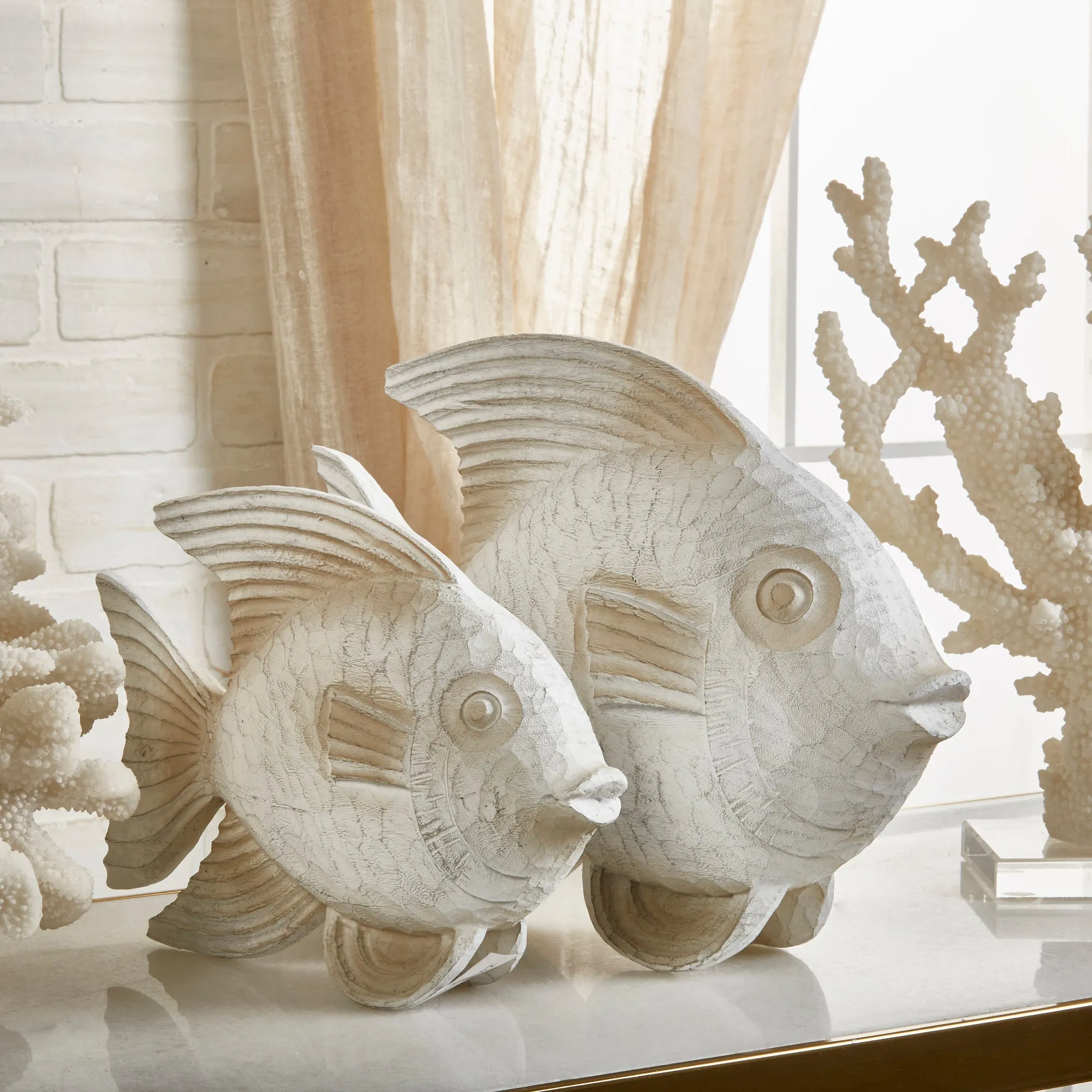 RESIN 13.5" FISH FIGURINE, WHITE WASH