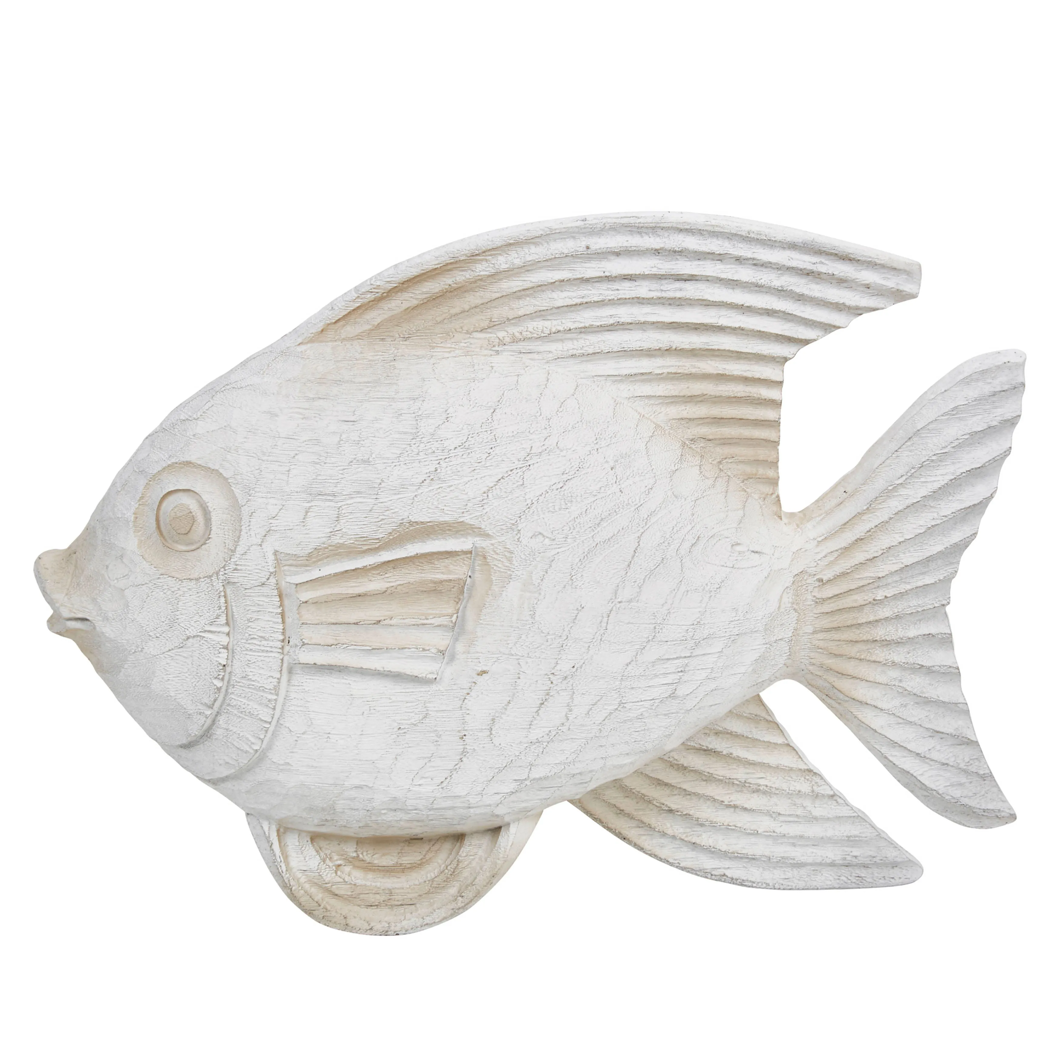 RESIN 13.5" FISH FIGURINE, WHITE WASH