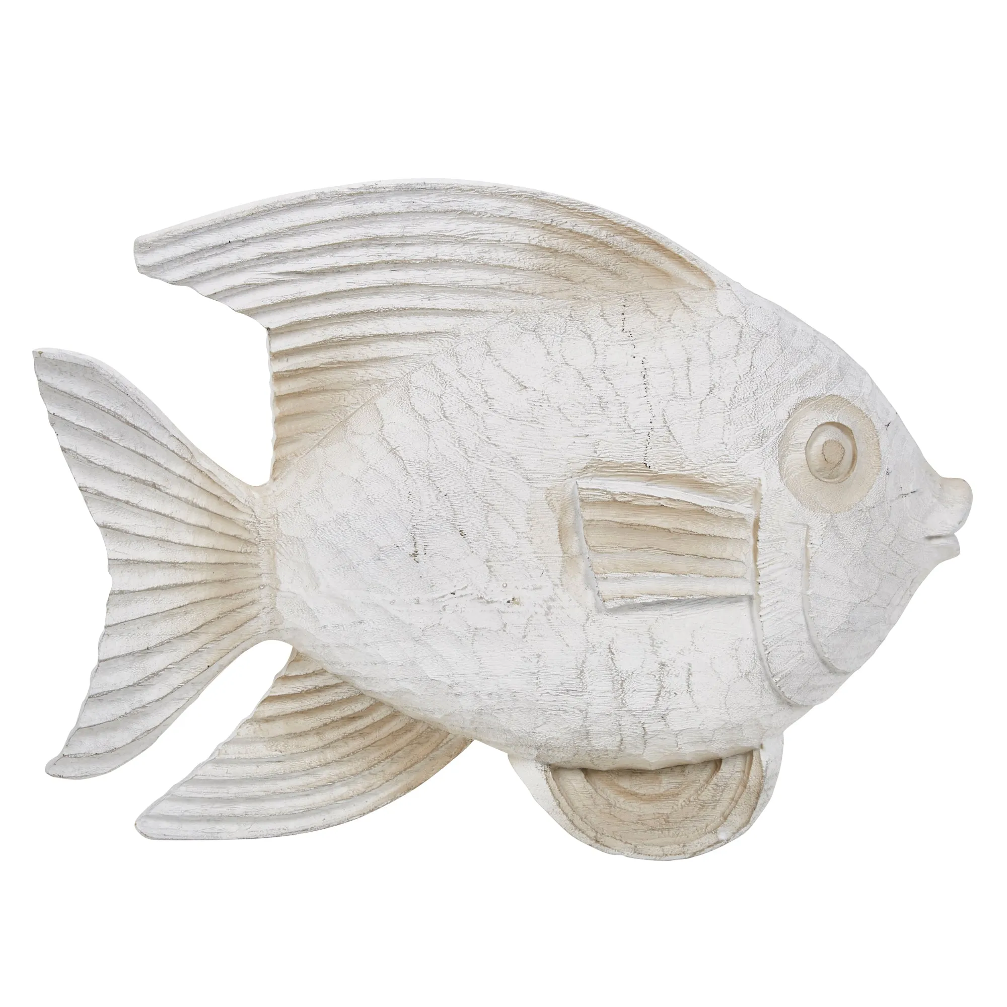 RESIN 13.5" FISH FIGURINE, WHITE WASH