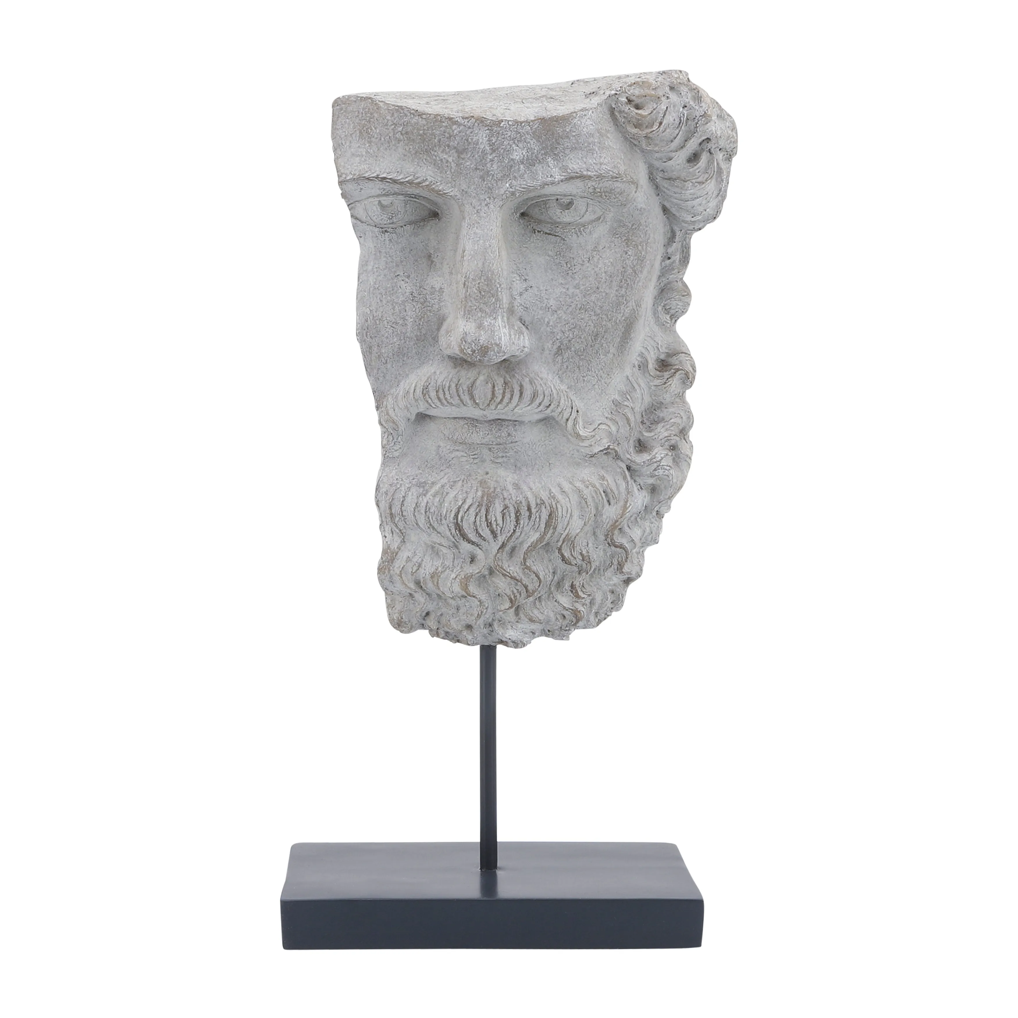 RESIN, 18"H HALF FACE ON STAND, GRAY
