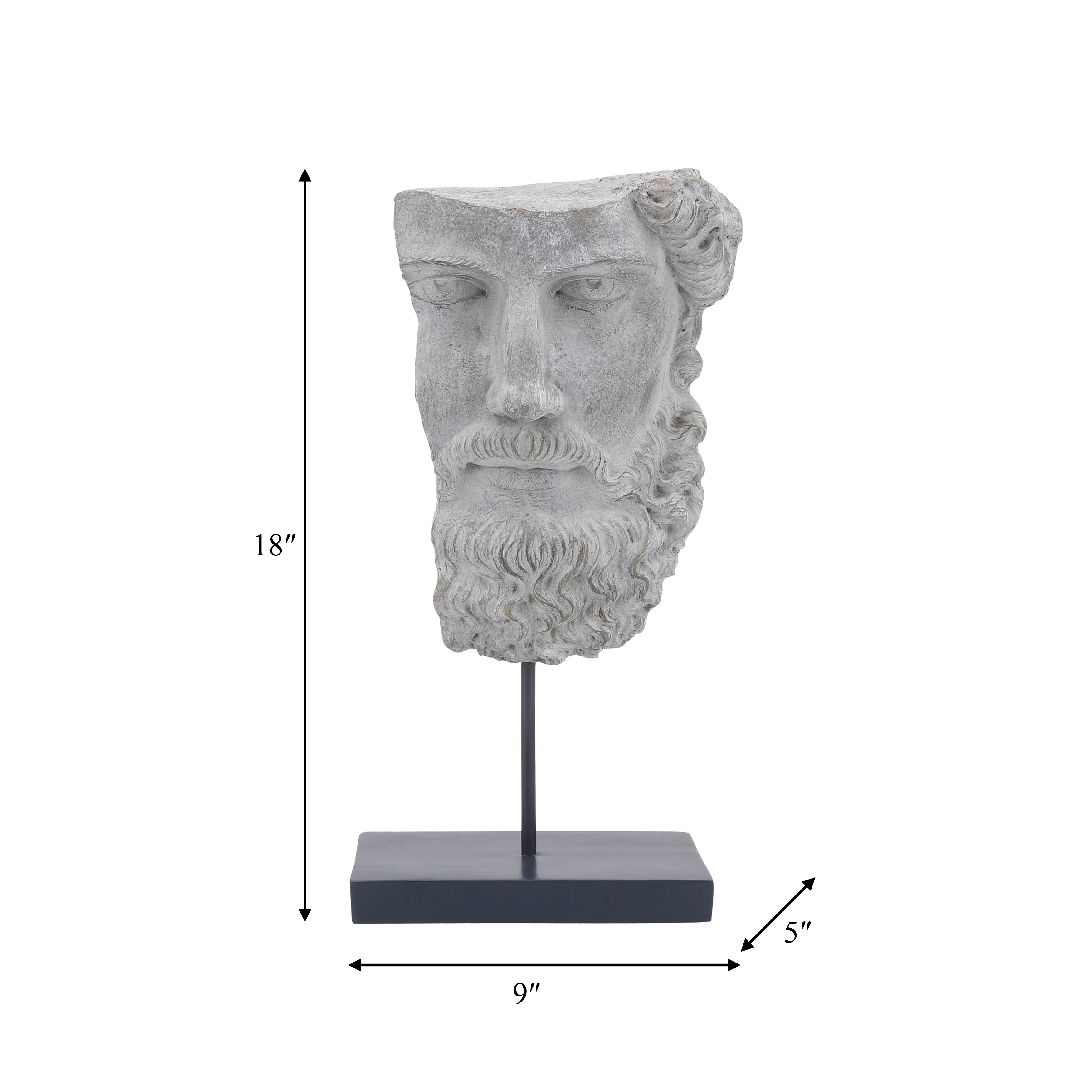 RESIN, 18"H HALF FACE ON STAND, GRAY