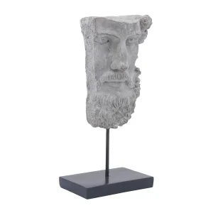 RESIN, 18"H HALF FACE ON STAND, GRAY