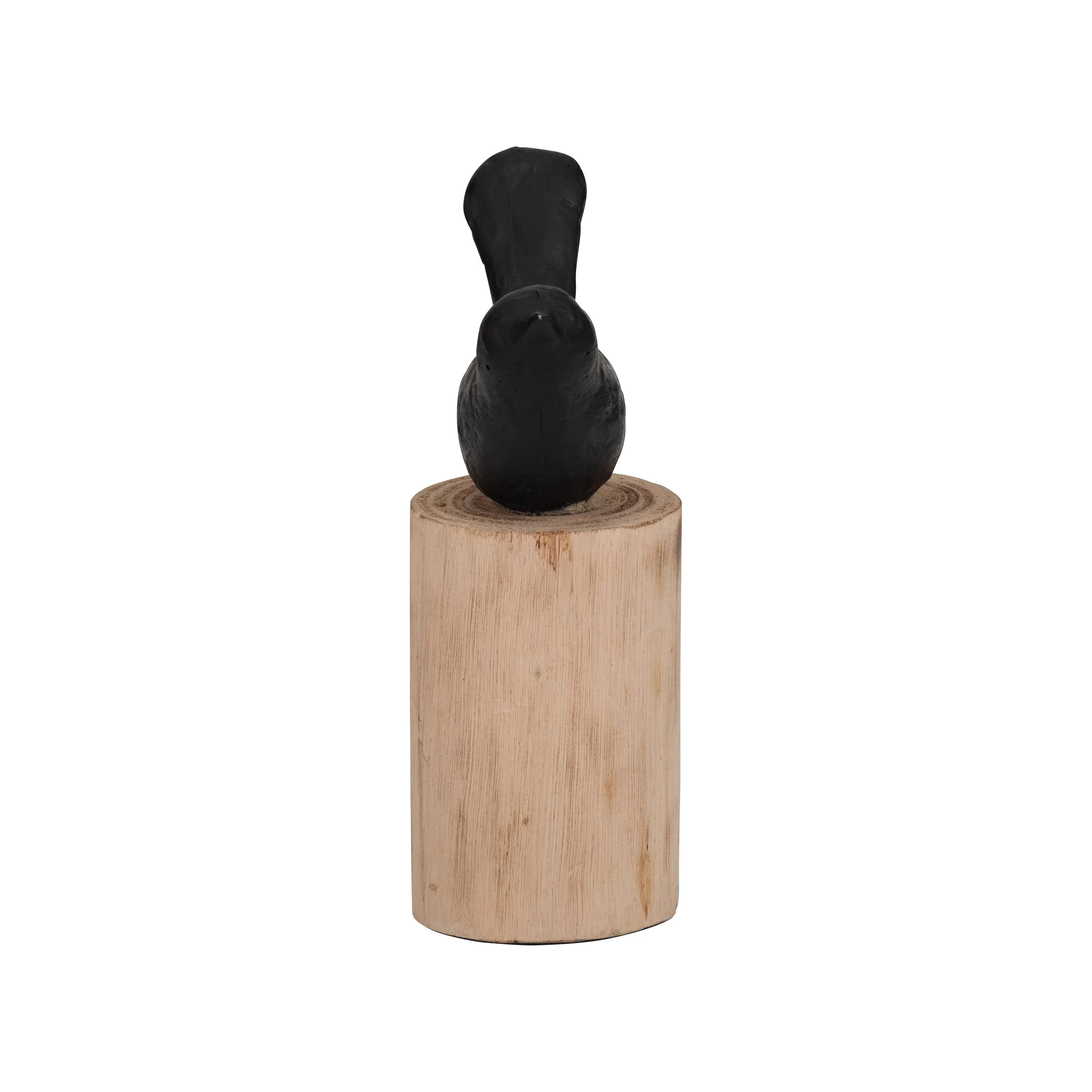 RESIN, 8" BIRD PERCHED ON LOG, BLACK/BROWN