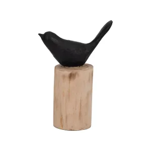 RESIN, 8" BIRD PERCHED ON LOG, BLACK/BROWN
