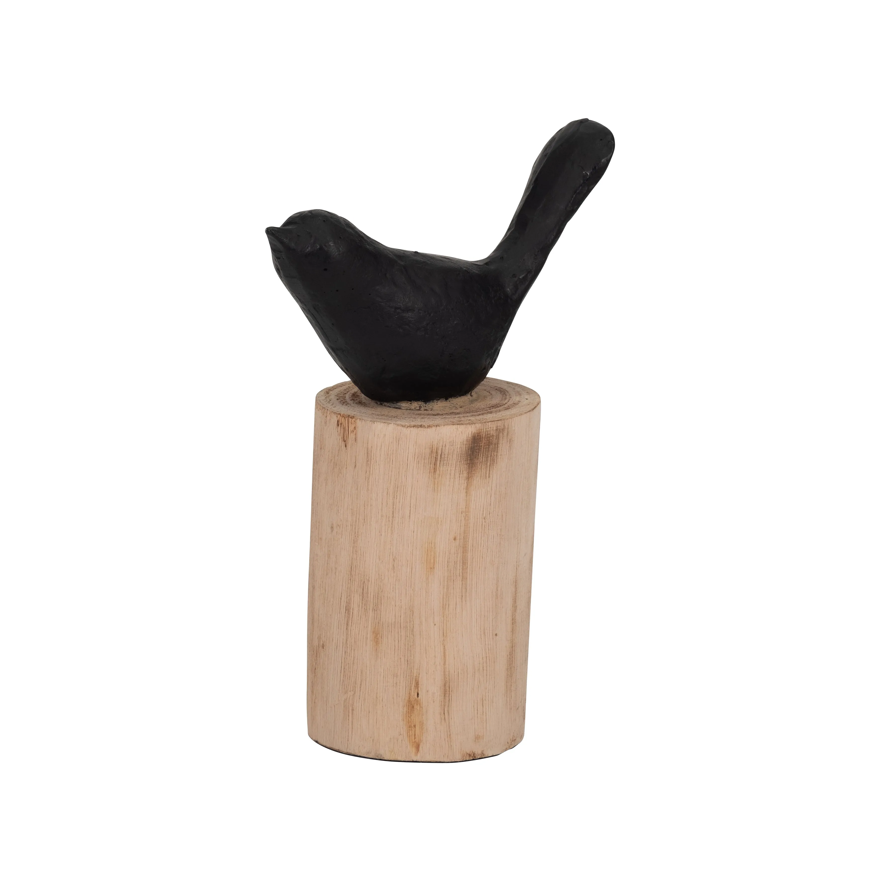RESIN, 8" BIRD PERCHED ON LOG, BLACK/BROWN