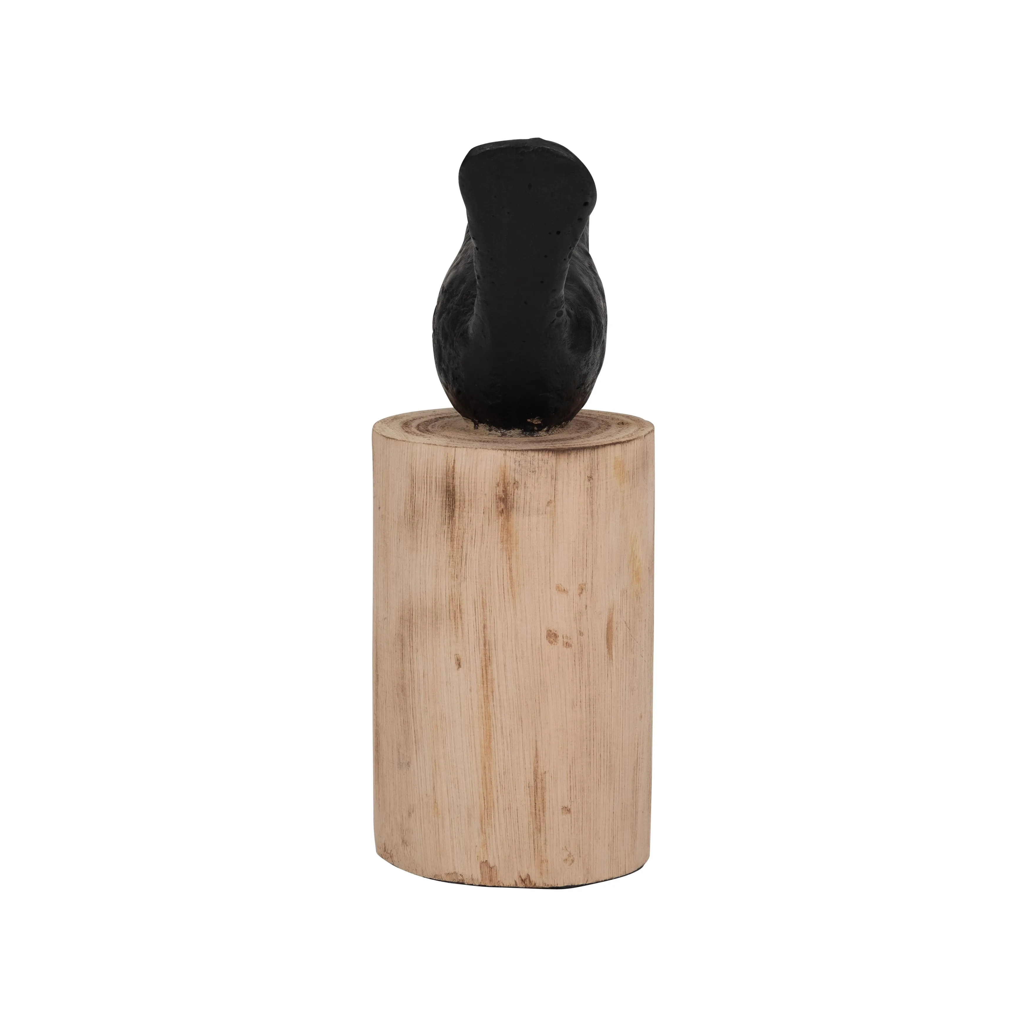 RESIN, 8" BIRD PERCHED ON LOG, BLACK/BROWN