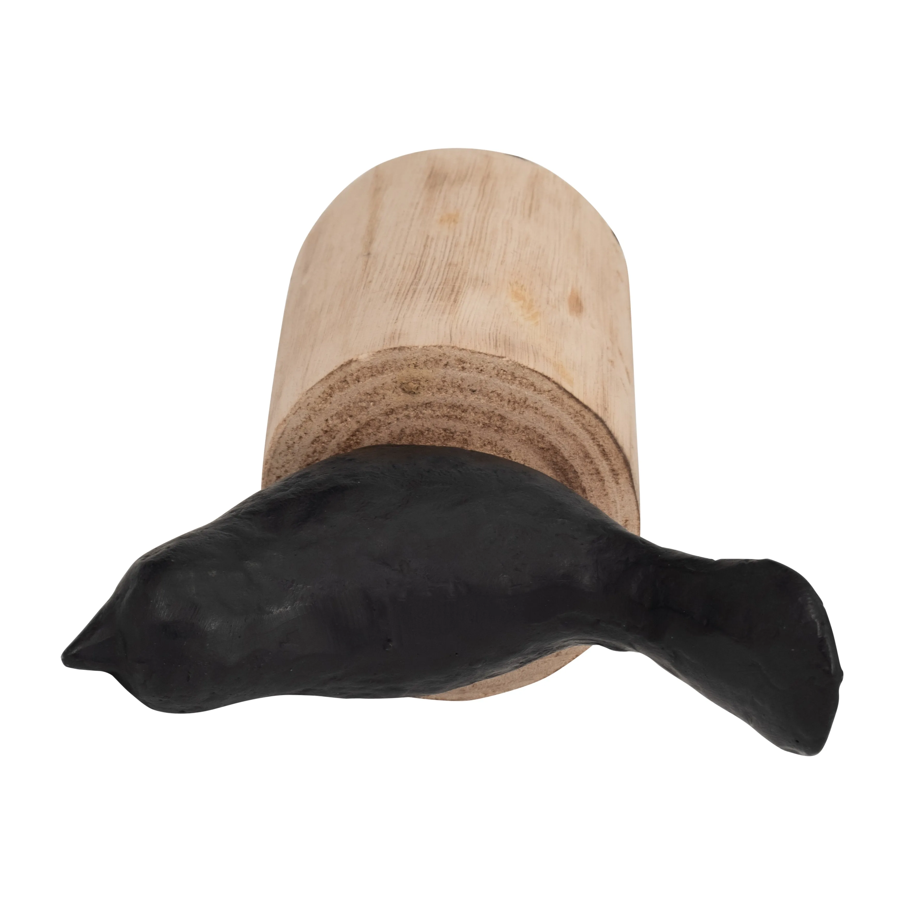 RESIN, 8" BIRD PERCHED ON LOG, BLACK/BROWN