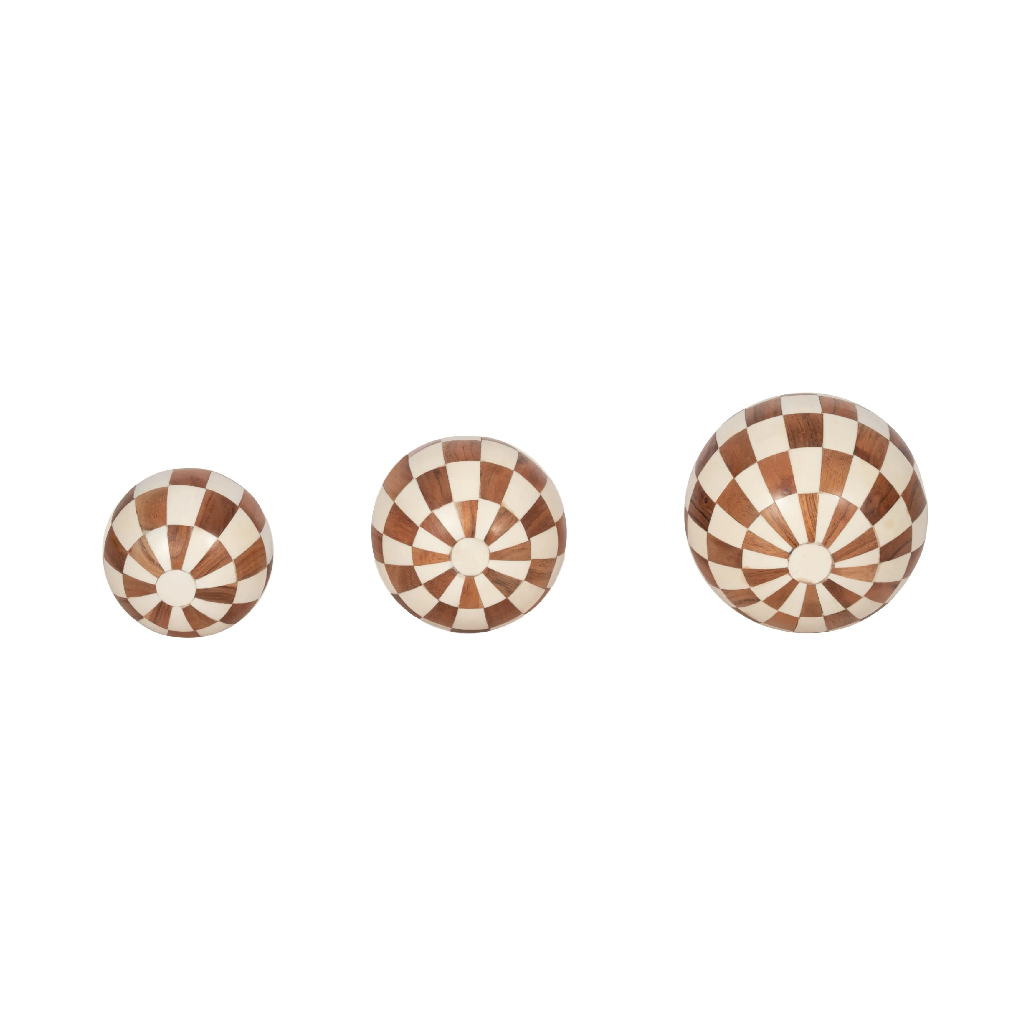 RESIN, S/3 4/5/6" CHECKERED ORBS, IVORY/NATURAL