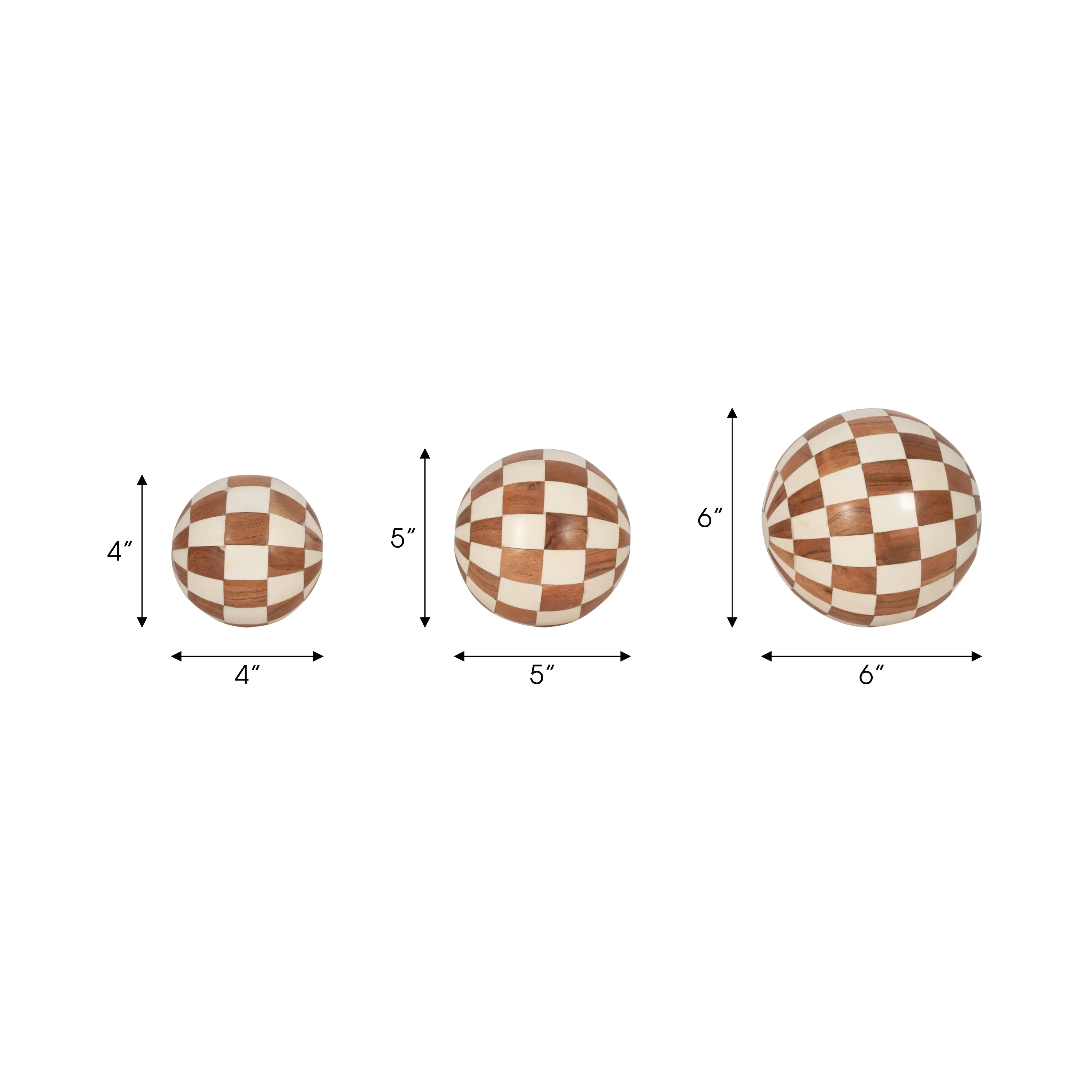 RESIN, S/3 4/5/6" CHECKERED ORBS, IVORY/NATURAL
