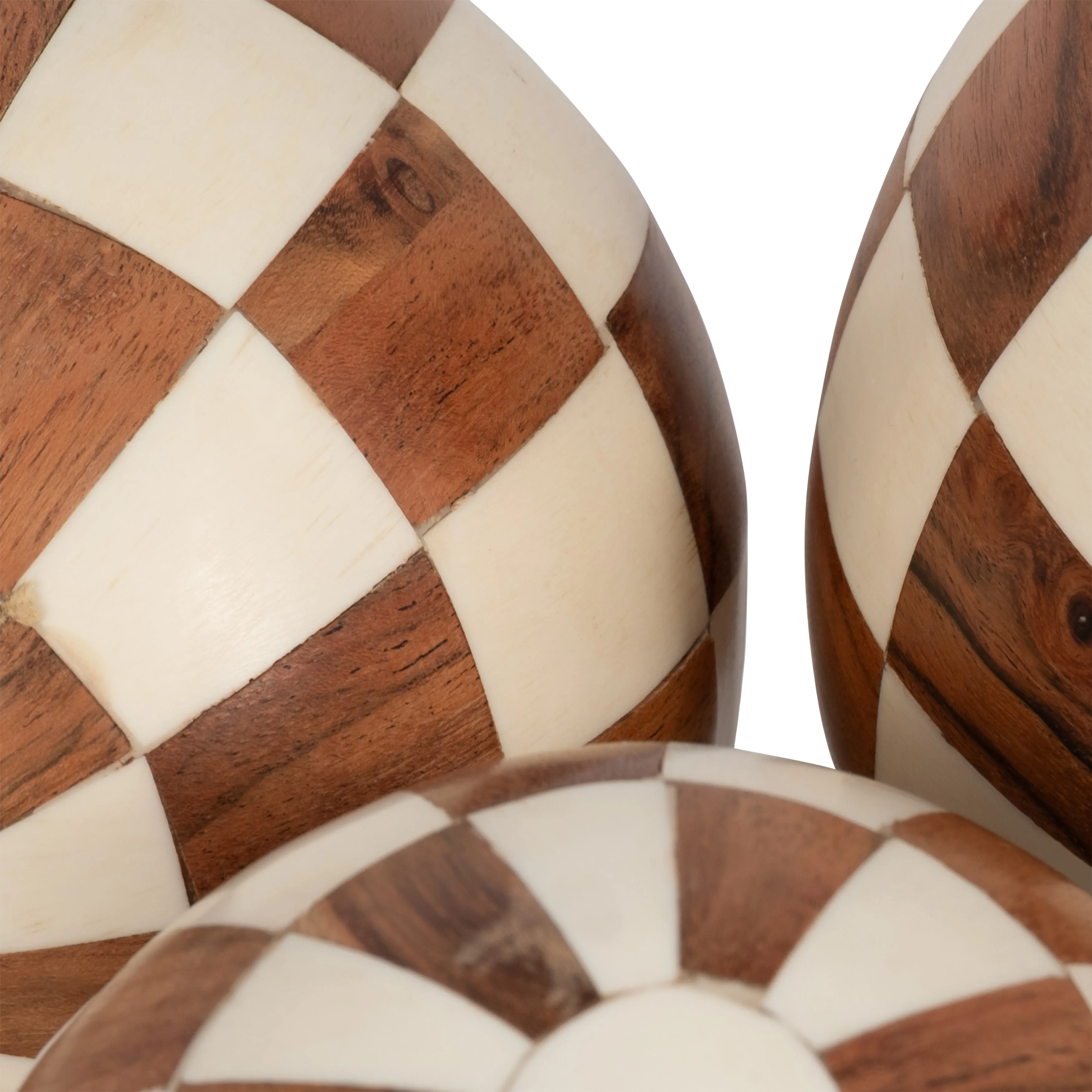 RESIN, S/3 4/5/6" CHECKERED ORBS, IVORY/NATURAL