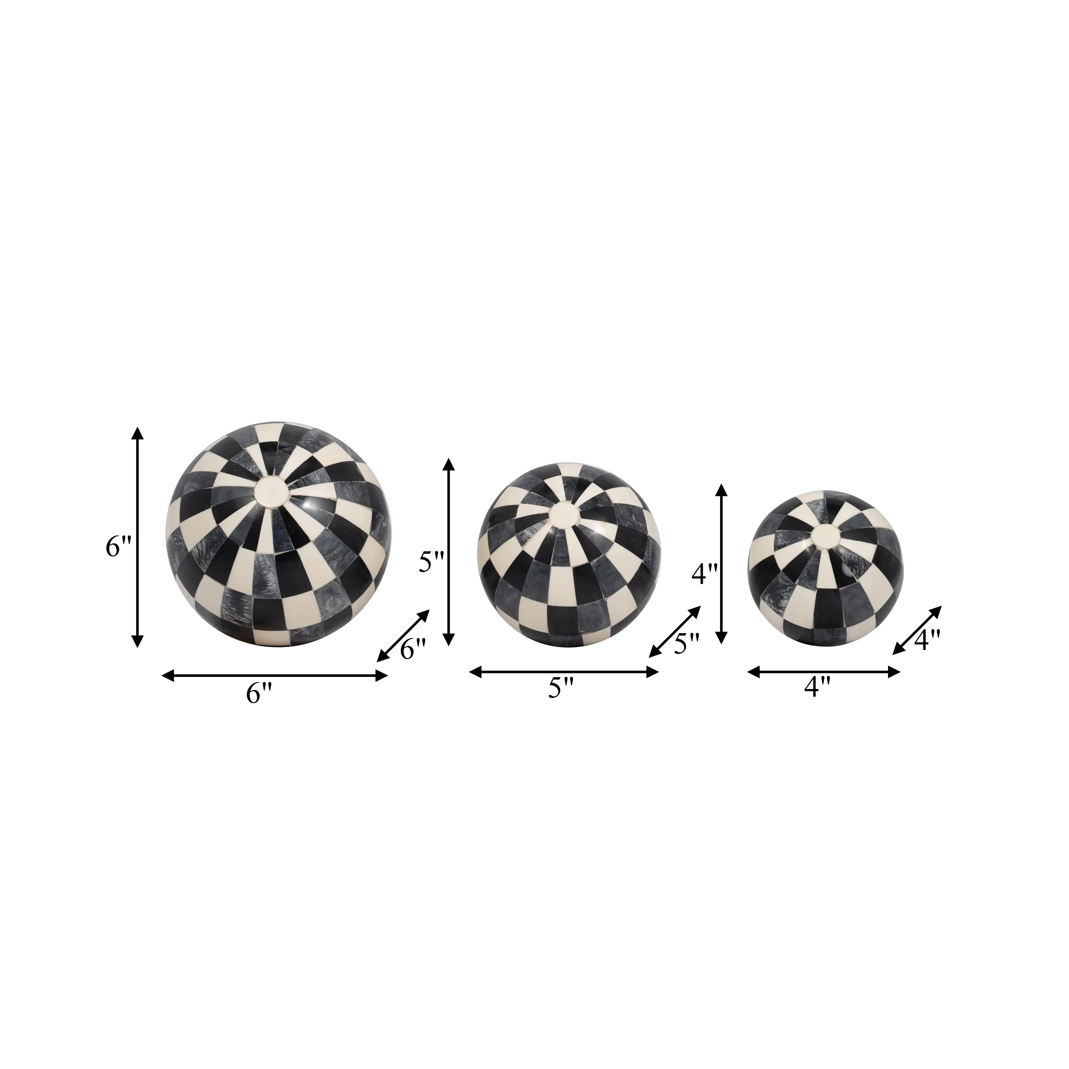 RESIN, S/3 4/5/6" CHECKERED ORBS, MULTI