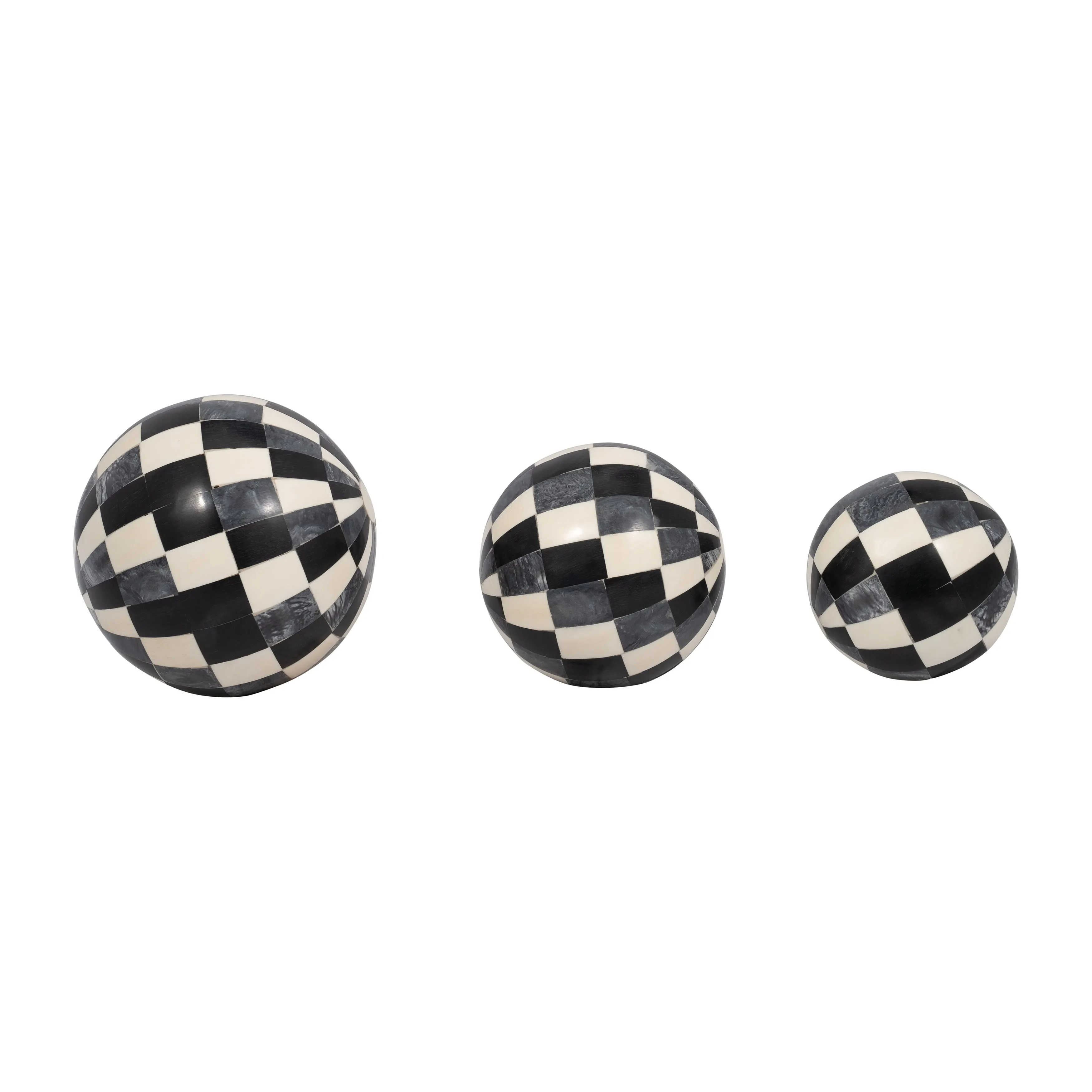 RESIN, S/3 4/5/6" CHECKERED ORBS, MULTI
