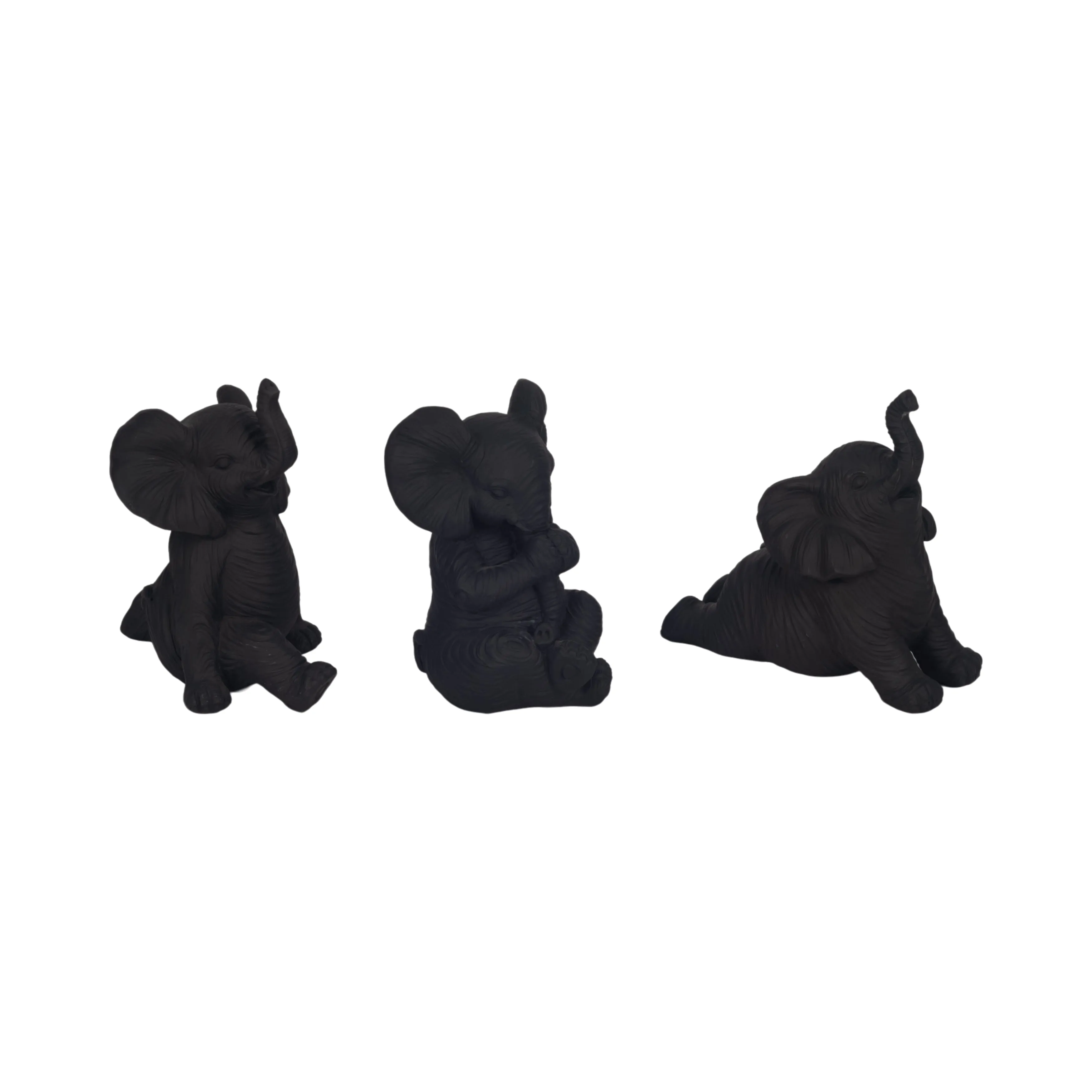 RESIN S/3 6" STONE LOOK YOGA ELEPHANT, ANTIQUE BLK