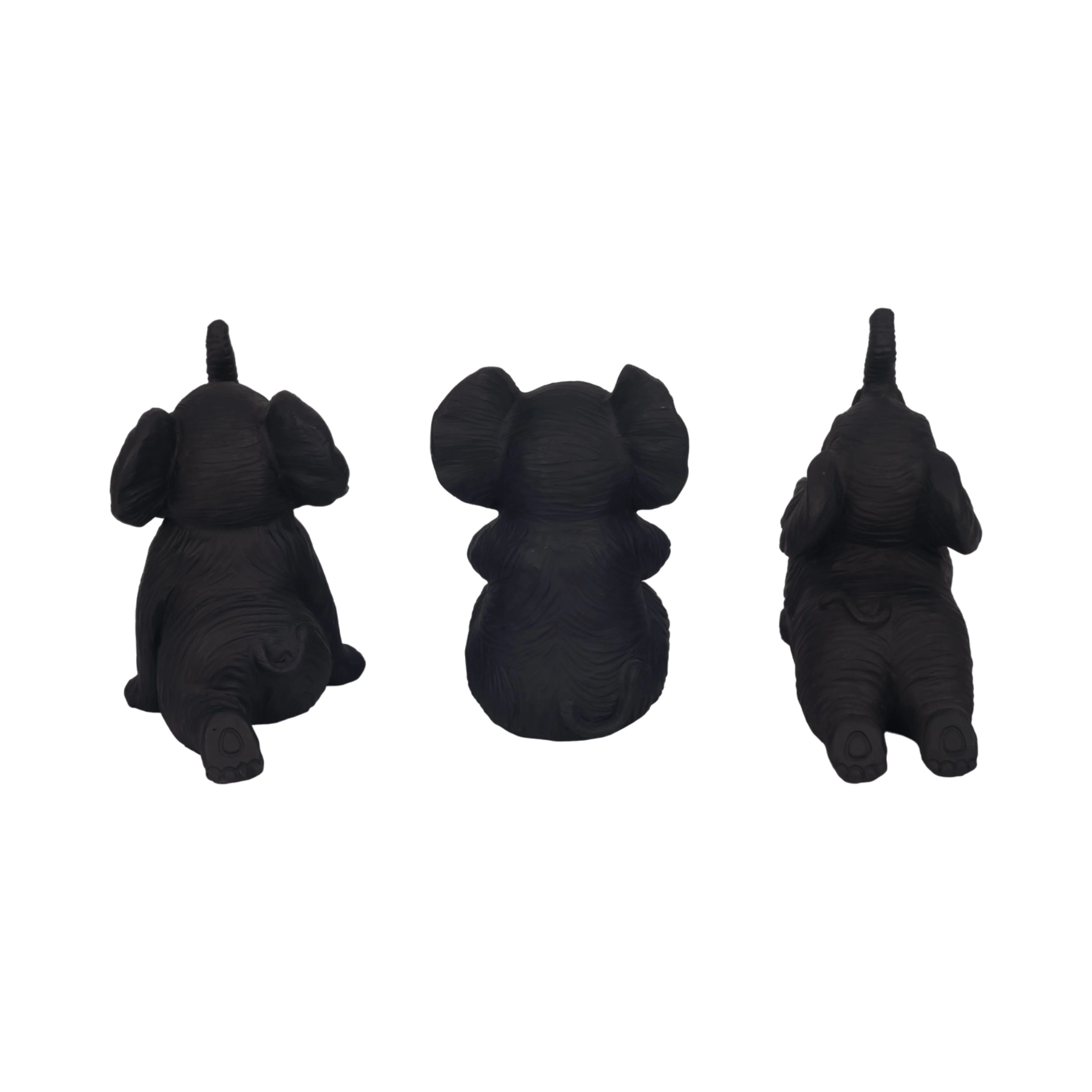 RESIN S/3 6" STONE LOOK YOGA ELEPHANT, ANTIQUE BLK