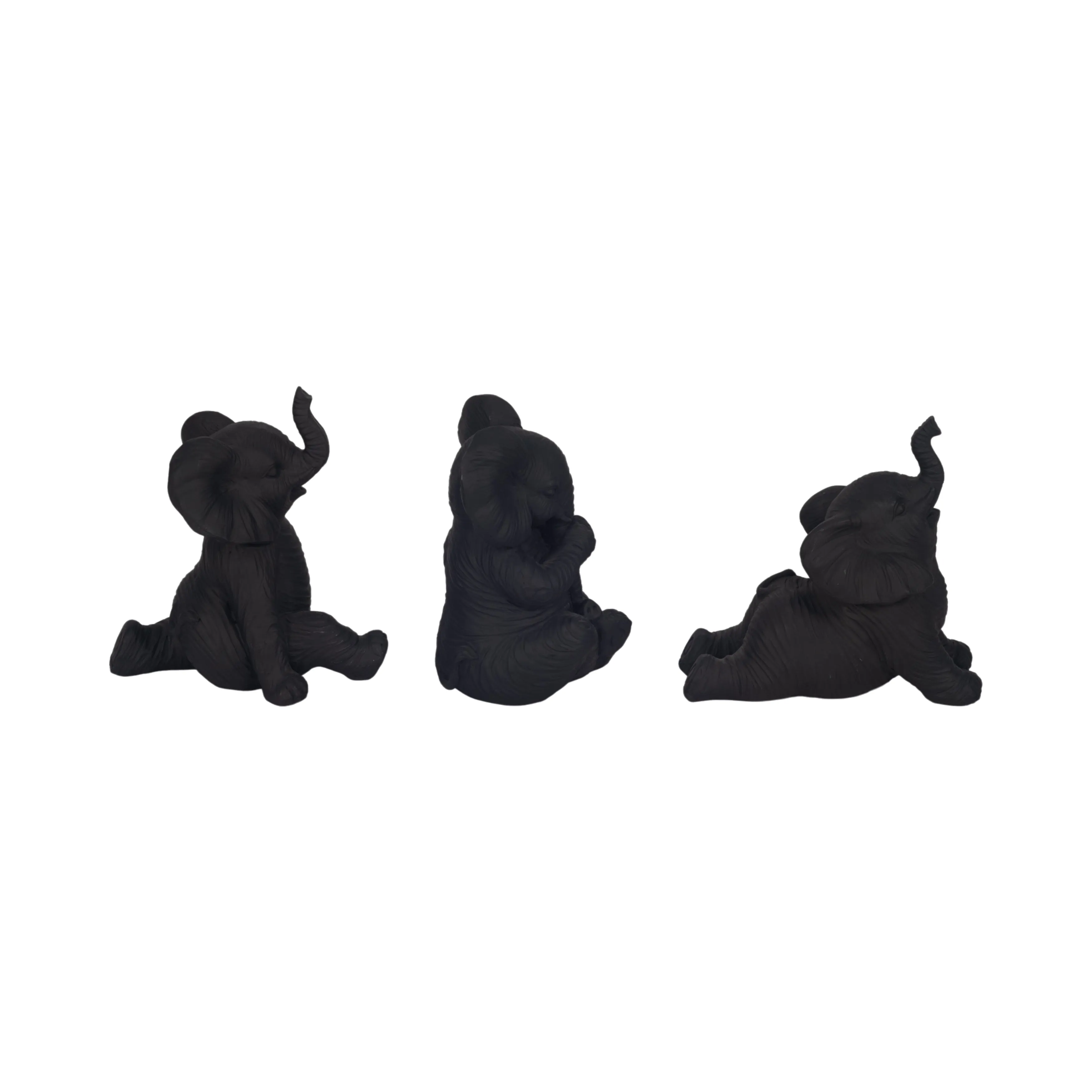 RESIN S/3 6" STONE LOOK YOGA ELEPHANT, ANTIQUE BLK