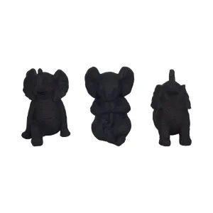 RESIN S/3 6" STONE LOOK YOGA ELEPHANT, ANTIQUE BLK