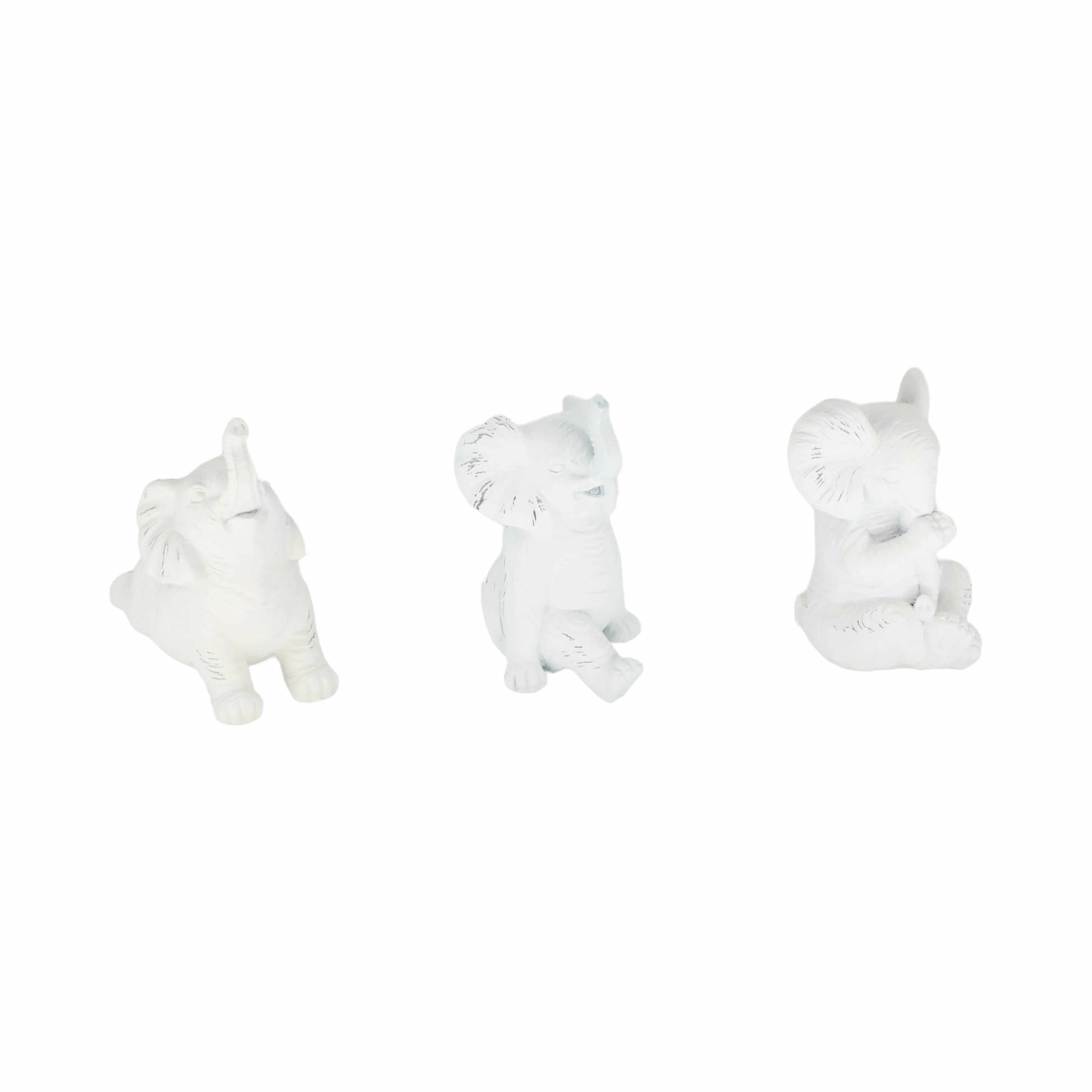 RESIN, S/3 6" STONE LOOK YOGA ELEPHANT, WHITE