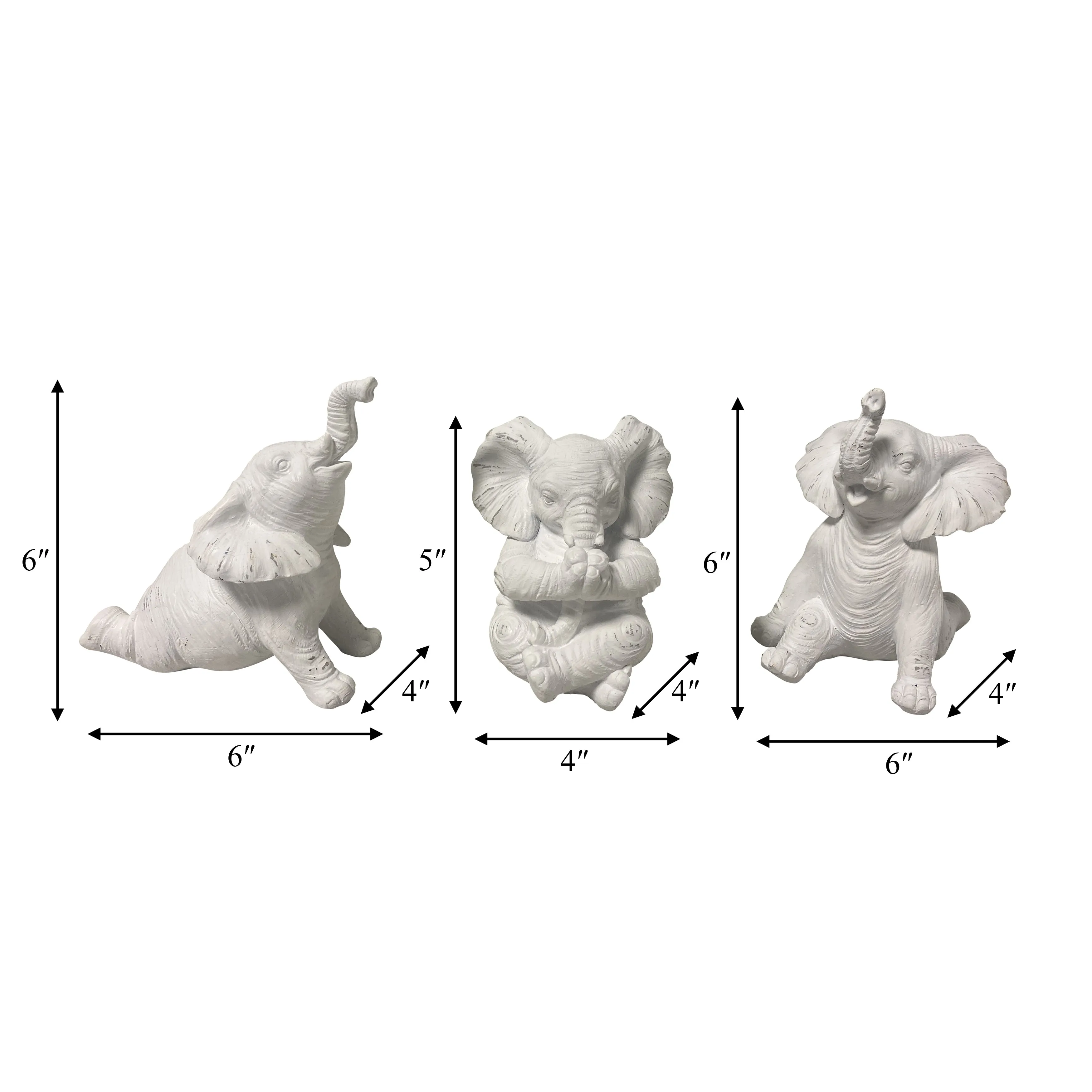 RESIN, S/3 6" STONE LOOK YOGA ELEPHANT, WHITE