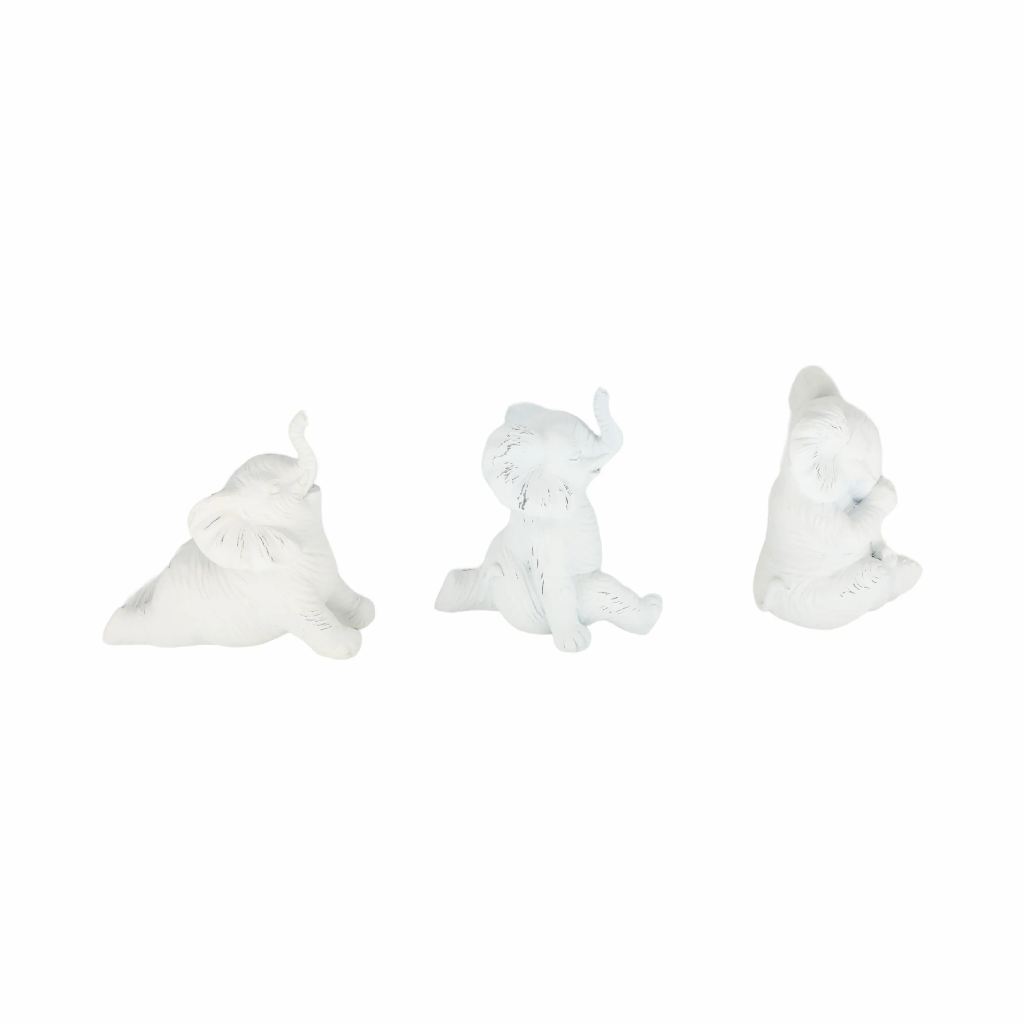 RESIN, S/3 6" STONE LOOK YOGA ELEPHANT, WHITE