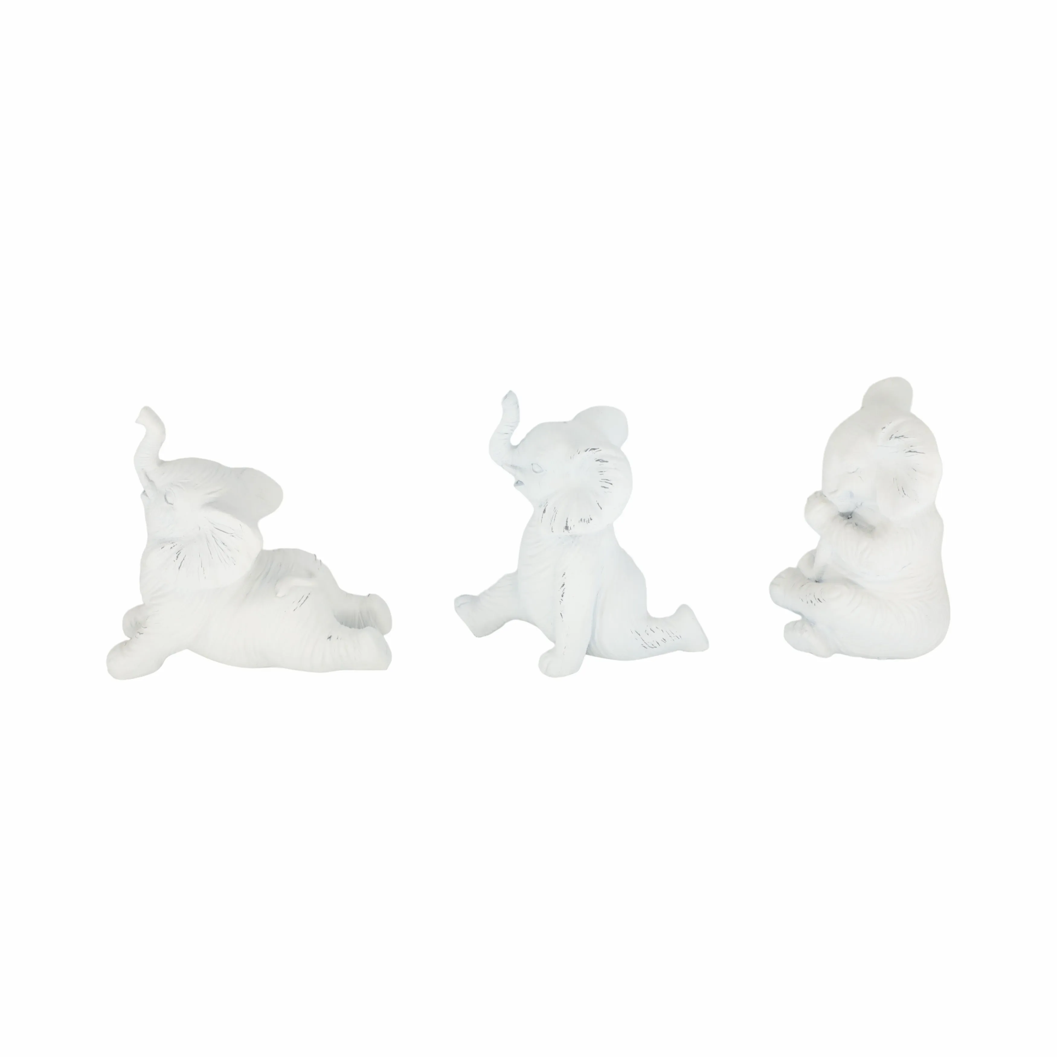 RESIN, S/3 6" STONE LOOK YOGA ELEPHANT, WHITE