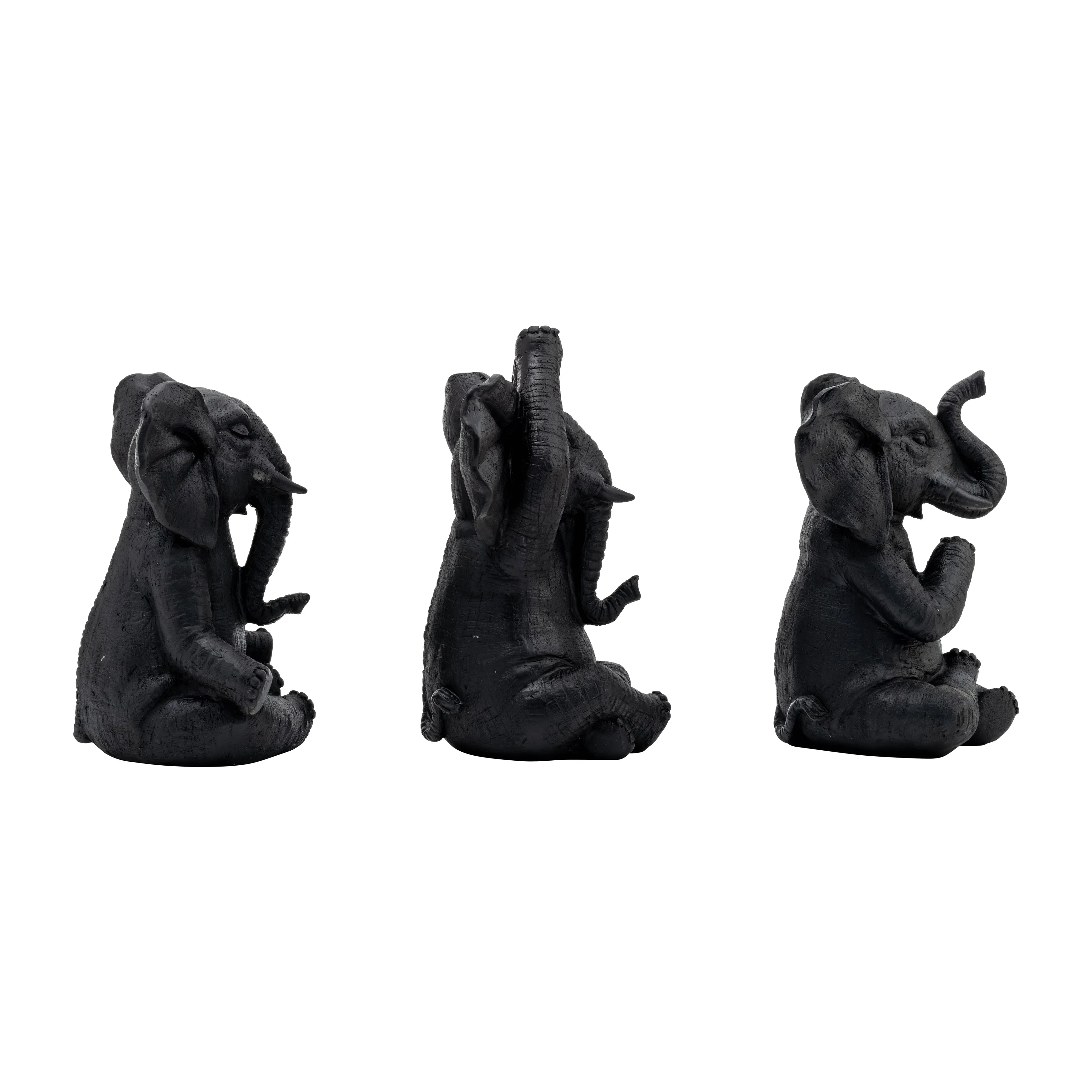 RESIN, S/3, 8"H, YOGA ELEPHANTS, BLK