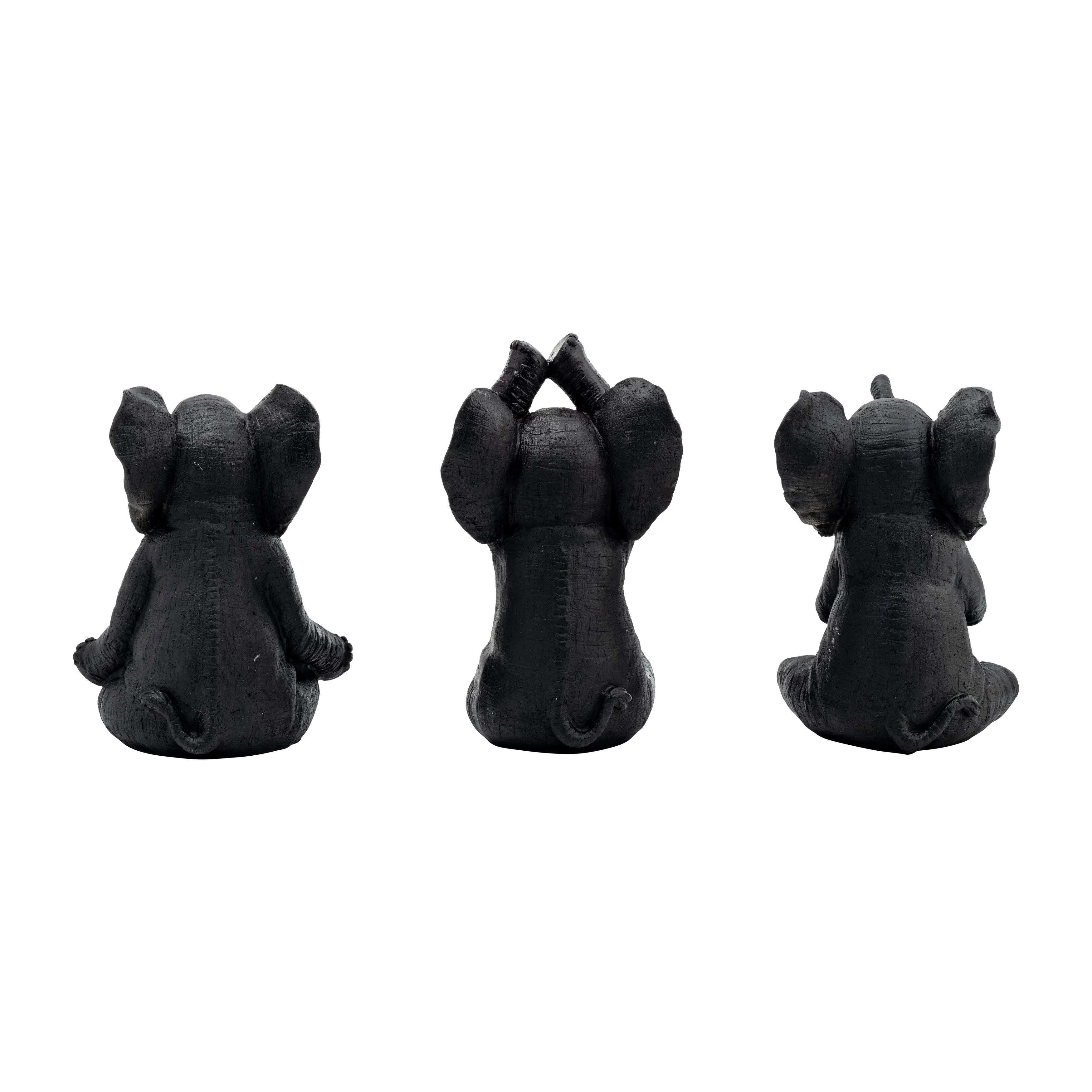 RESIN, S/3, 8"H, YOGA ELEPHANTS, BLK