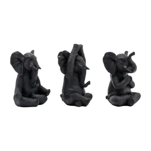 RESIN, S/3, 8"H, YOGA ELEPHANTS, BLK