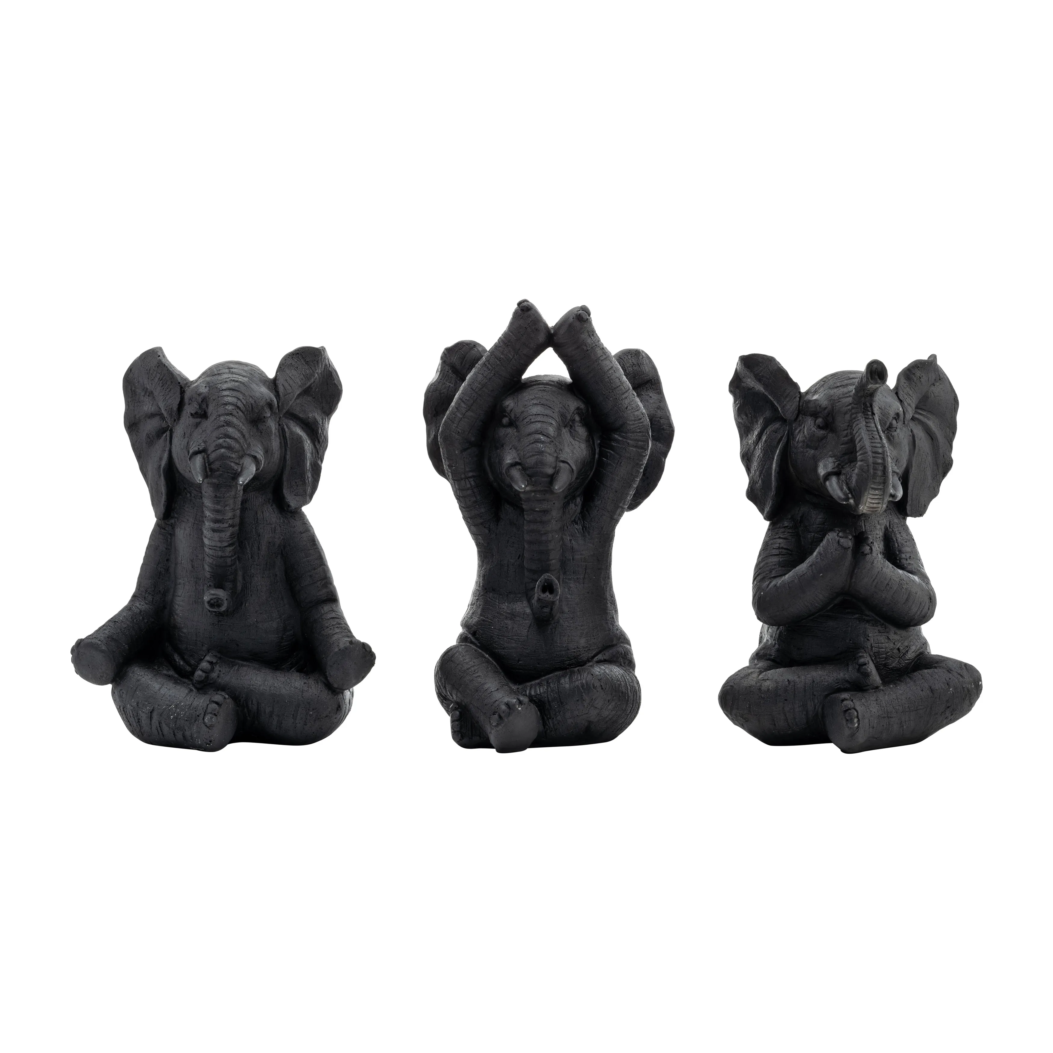 RESIN, S/3, 8"H, YOGA ELEPHANTS, BLK