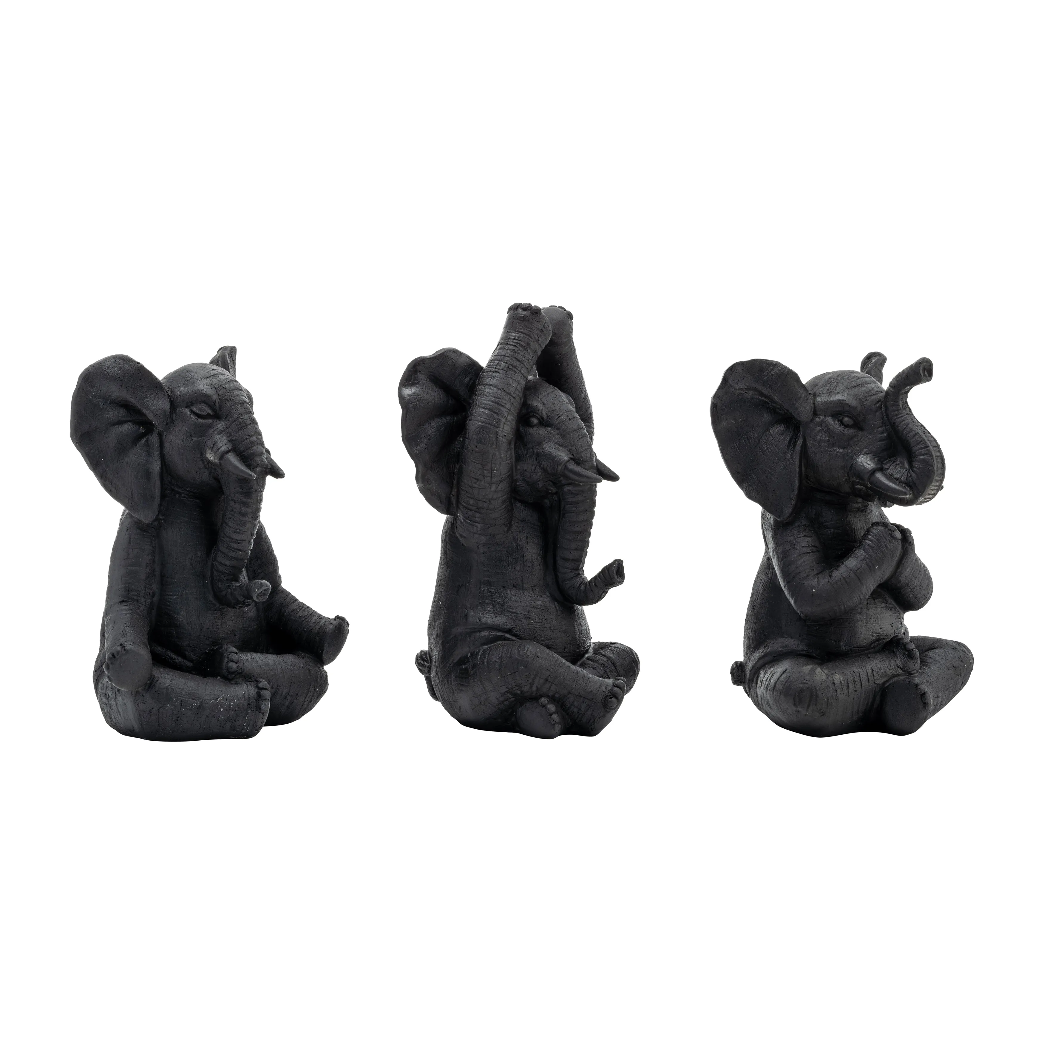 RESIN, S/3, 8"H, YOGA ELEPHANTS, BLK